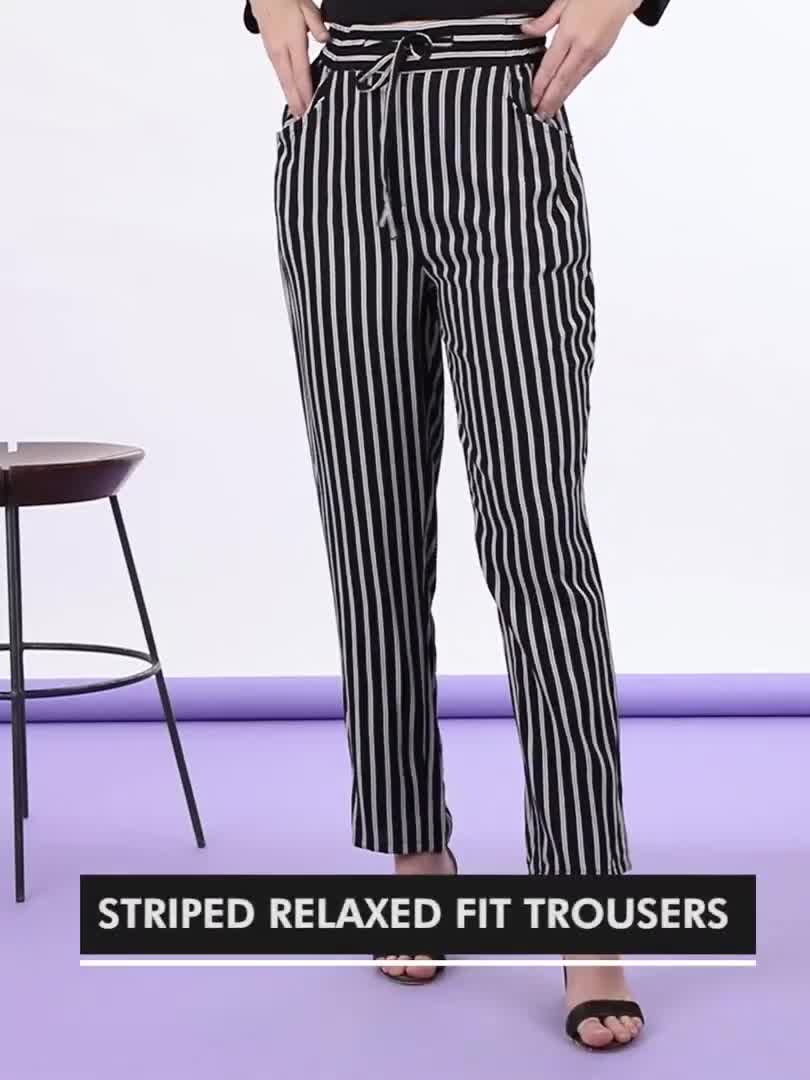 Womens black striped on sale trousers