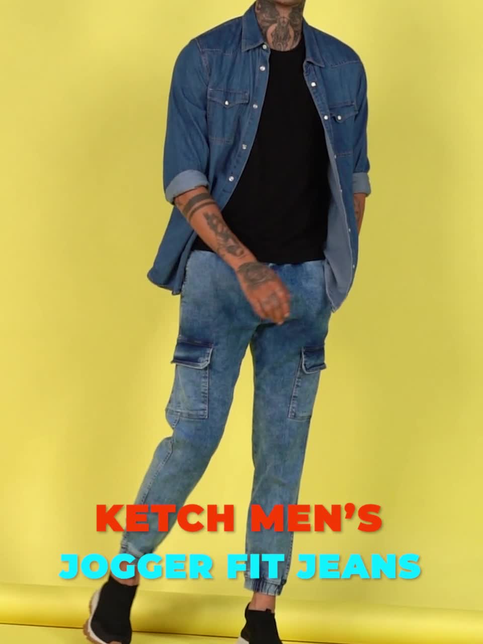 Ketch Men Black Jogger Clean Look Jeans
