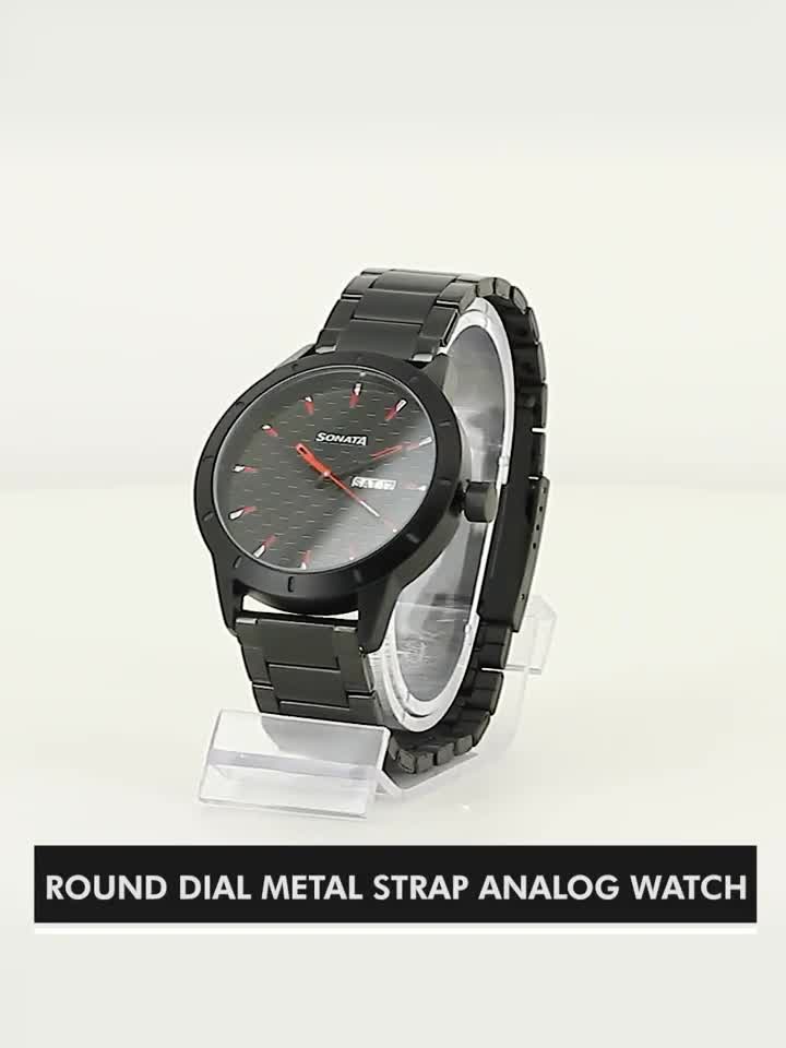 Black metal discount watches in sonata