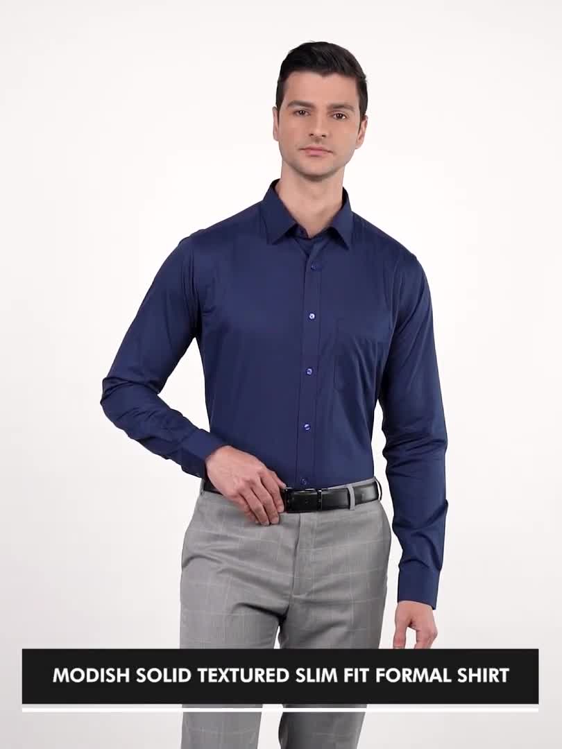 Buy Men Blue Slim Fit Textured Full Sleeves Formal Shirts Online