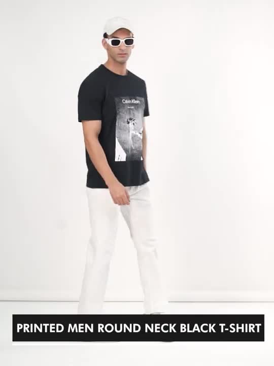 Calvin Klein Jeans Printed Men Round Neck Black T-Shirt - Buy Calvin Klein  Jeans Printed Men Round Neck Black T-Shirt Online at Best Prices in India