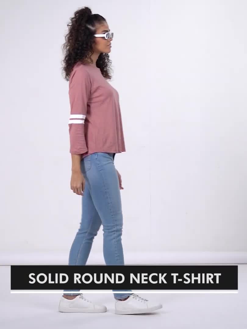 Buy Harpa Women V-Neck Three-Quarter Sleeves Solid Top online