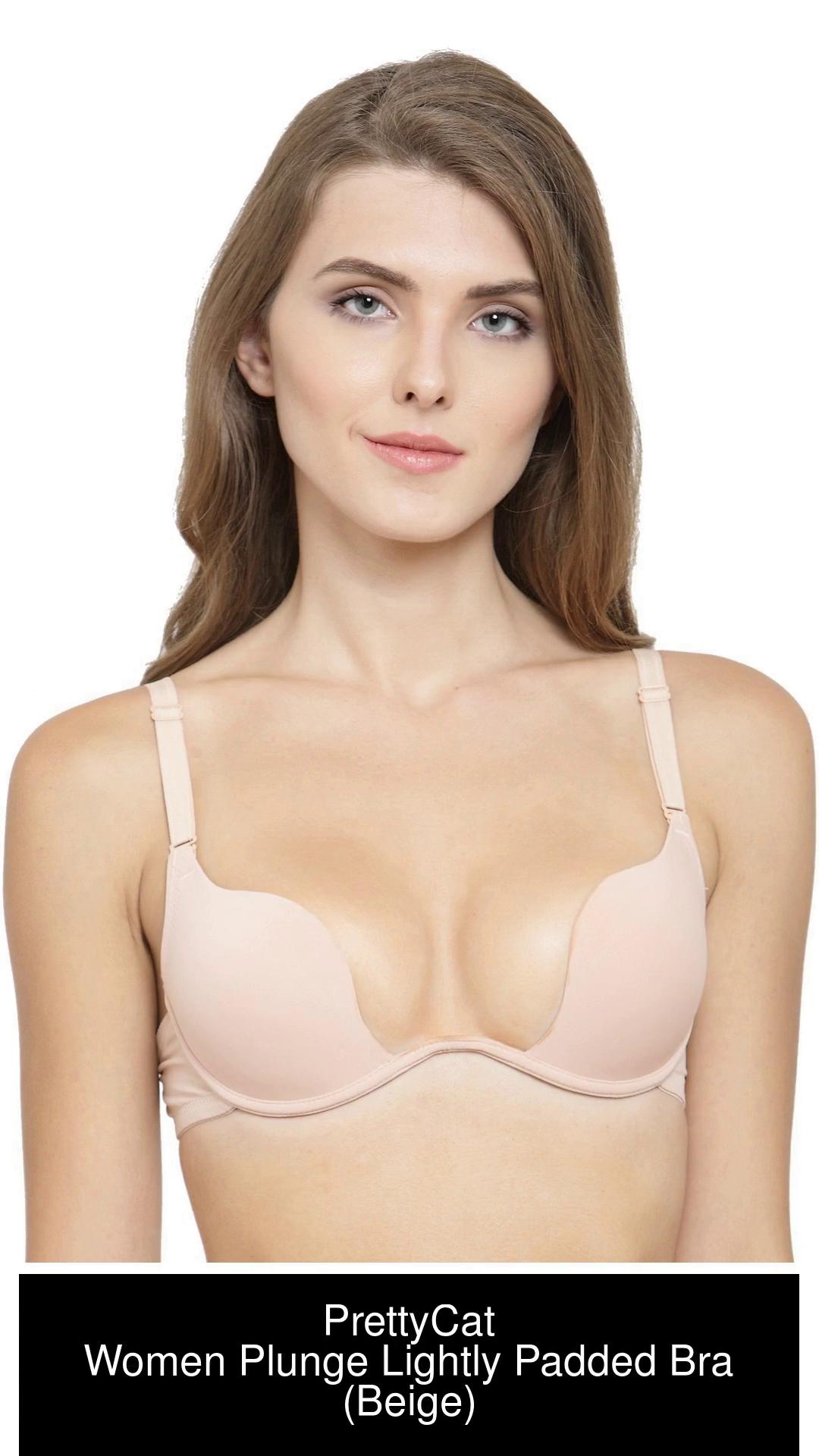 Buy Quttos PrettyCat Lightly Pushup Padded Non-Wired Cage Neck Bralette Bra  Panty Set Beige at
