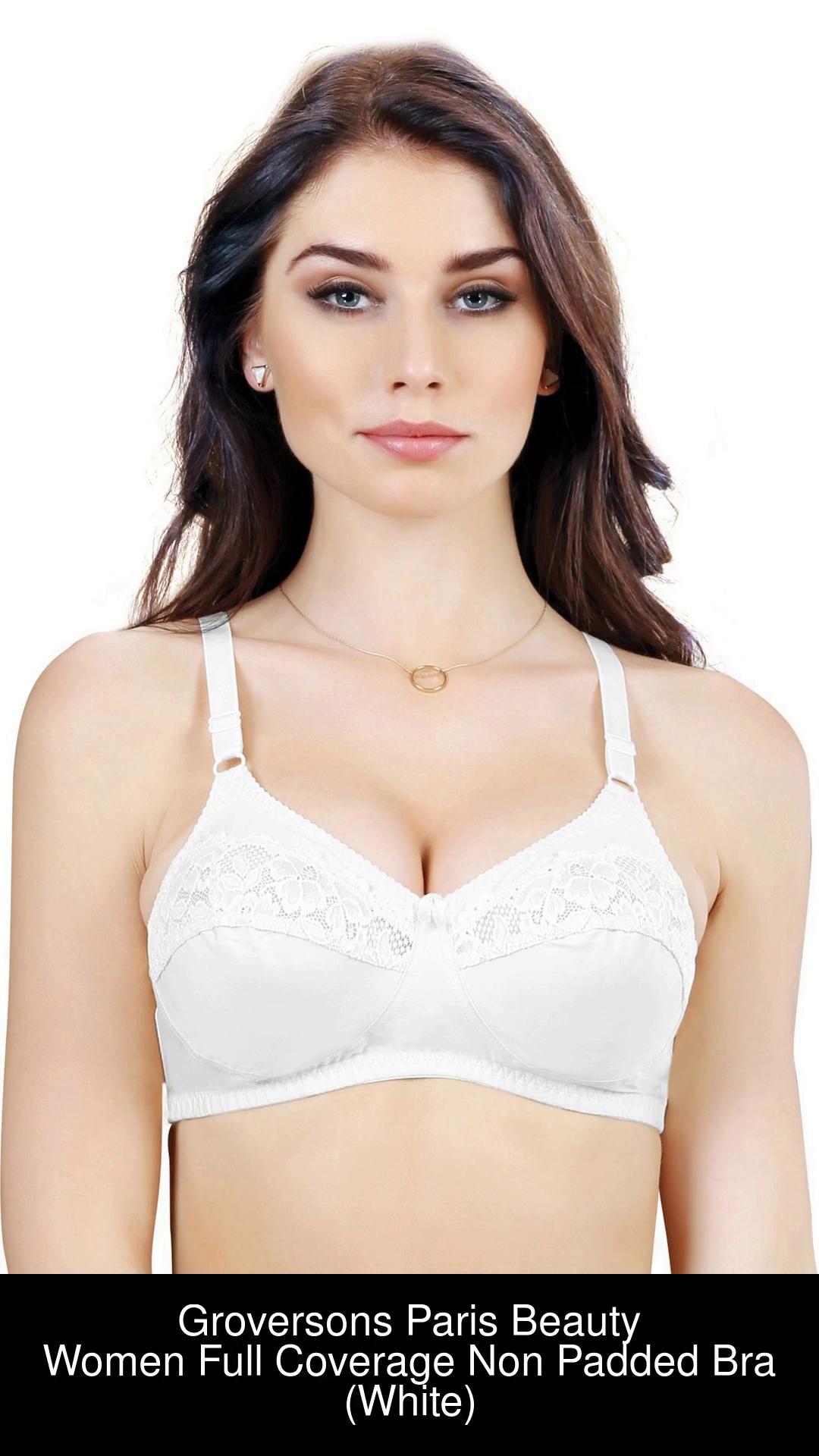 Groversons Paris Beauty by Fancy Non padded non wired full coverage plus  size bra with fancy lace (White) Women Full Coverage Non Padded Bra