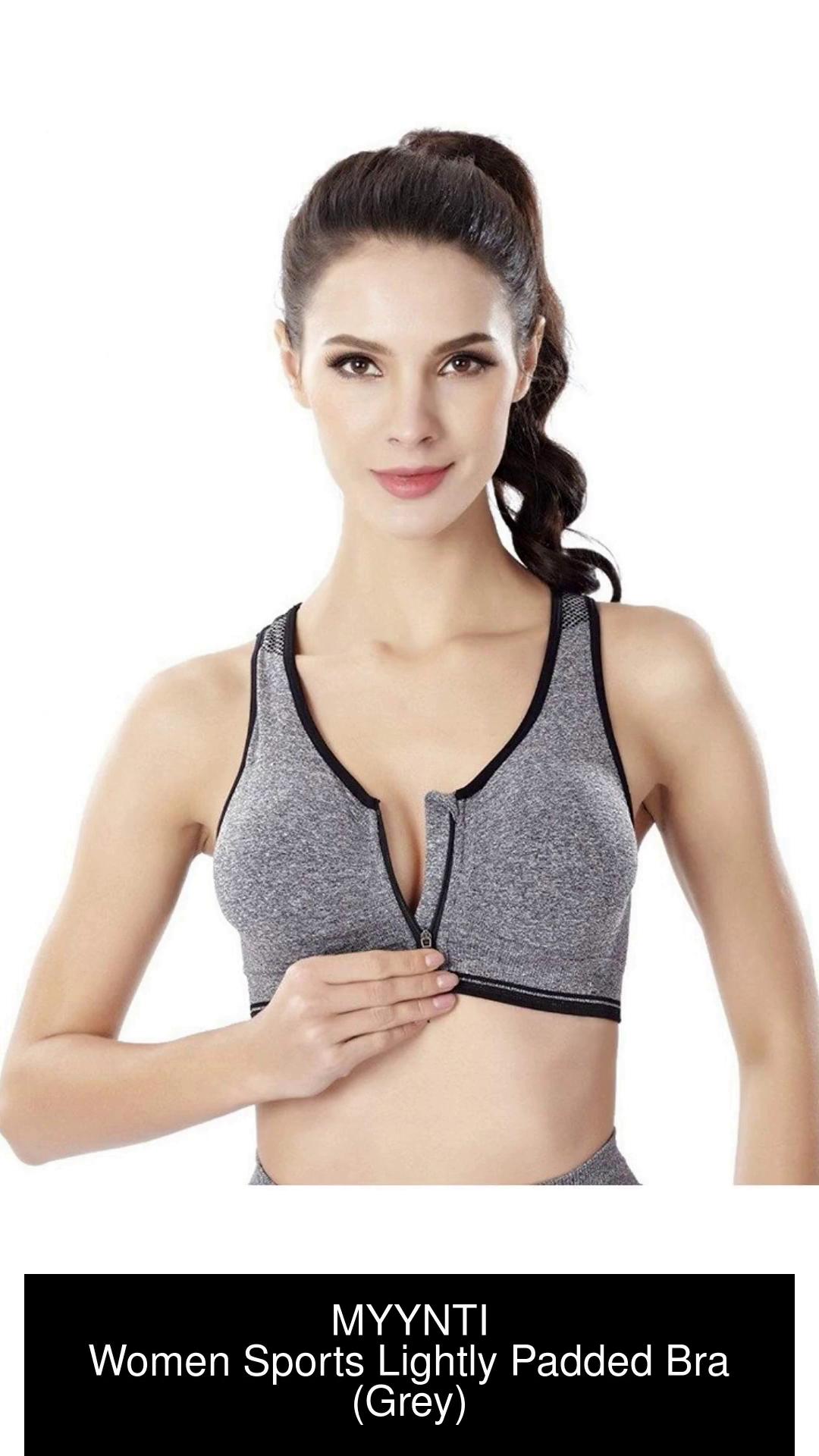 MYYNTI by Women's Front Zip Sport Bra Soft Padded Imported Designer Cotton  Bralette Party wear Beachwear Seamless Sexy Top for Women/Girl Free Size  (30 to 36) (Removable Pad) Color_Grey Women Sports Lightly