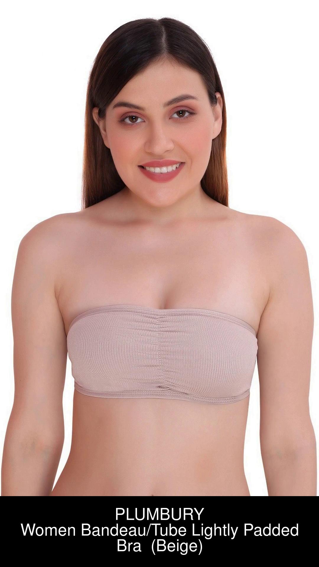 PLUMBURY® Women’s Padded Seamless Lace Tube Bra Strapless Bra with  Removable Soft Cups, Free