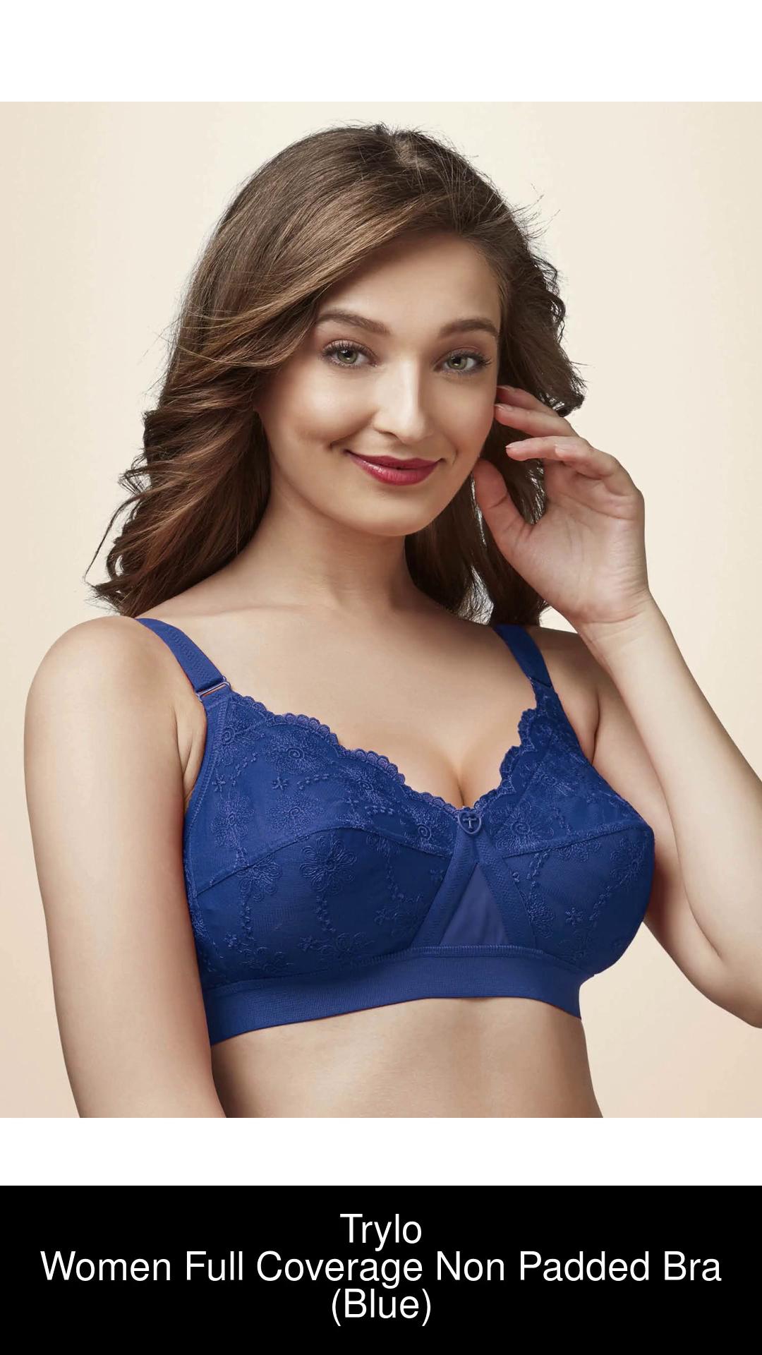 Buy TRYLO Cathrina Women Lacy Non-Wired Soft Full Cup Bra (Blue_40D) at