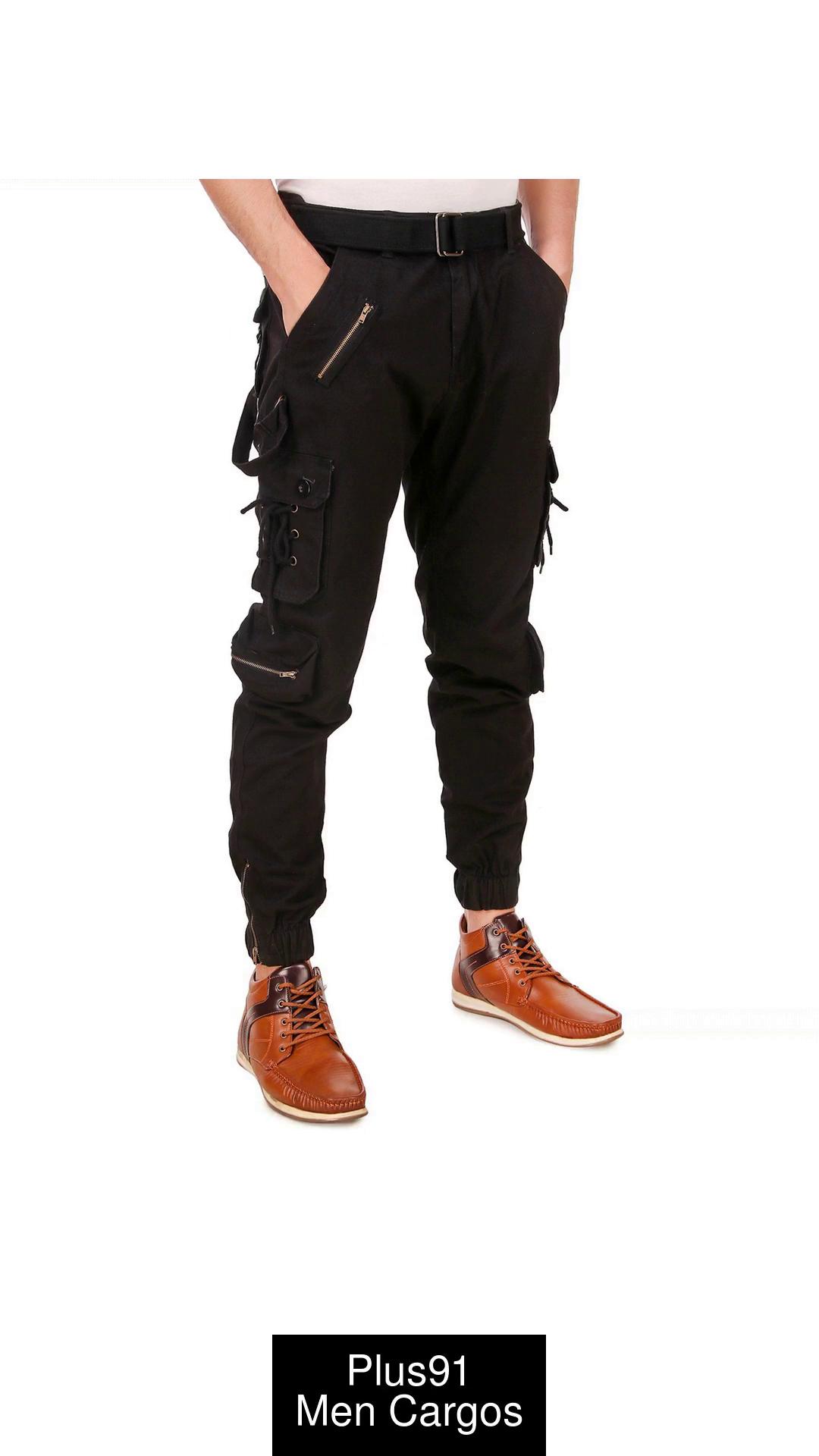 Buy Plus 91 Cargo Solid Danim Joggers Trousers Funky Streetwear Cross Multi  Pockets Design Stylish Pants for Men's (36, Dark Grey) at
