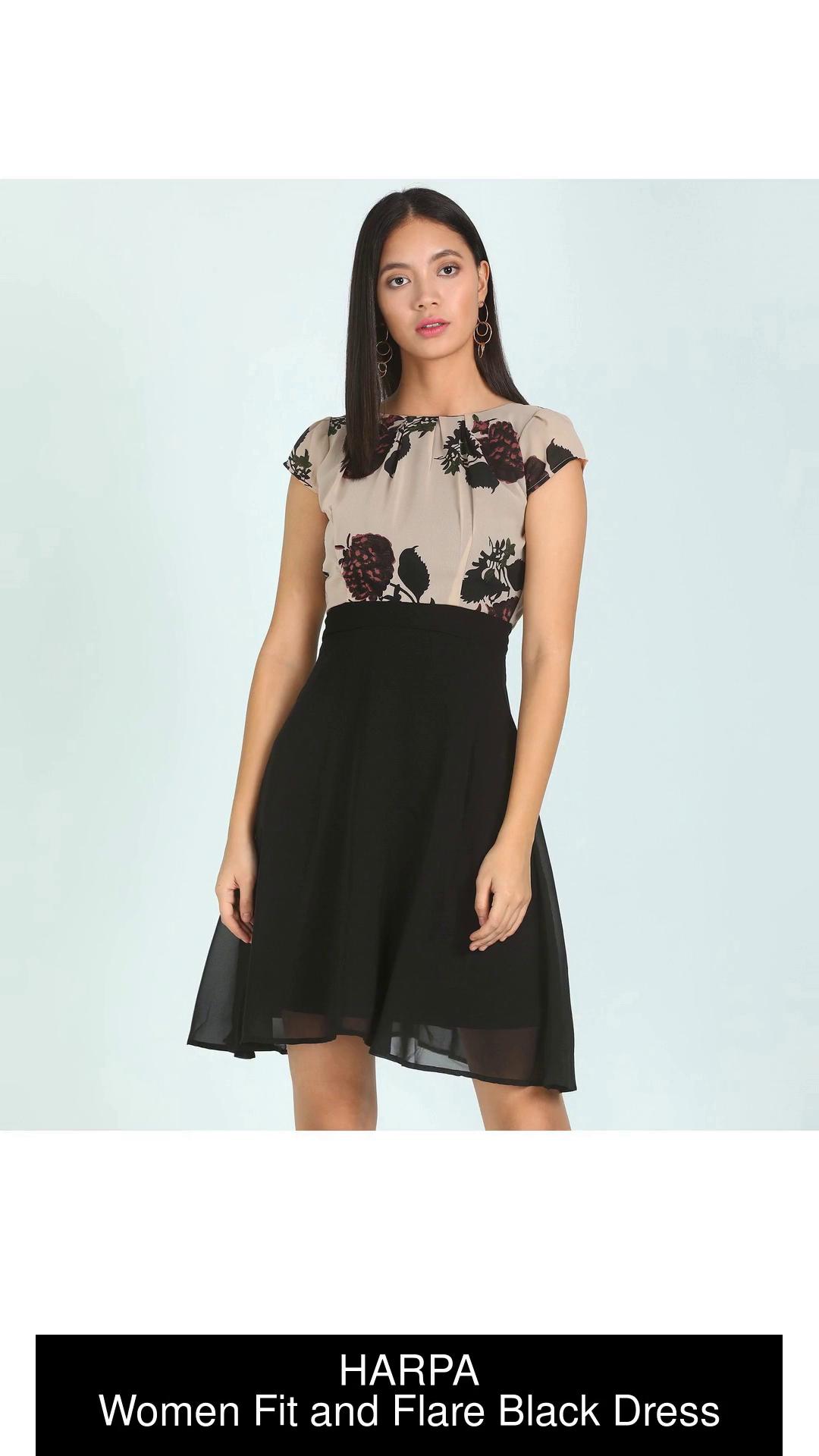 HARPA Women Fit and Flare Black Dress - Buy Peach HARPA Women Fit and Flare  Black Dress Online at Best Prices in India