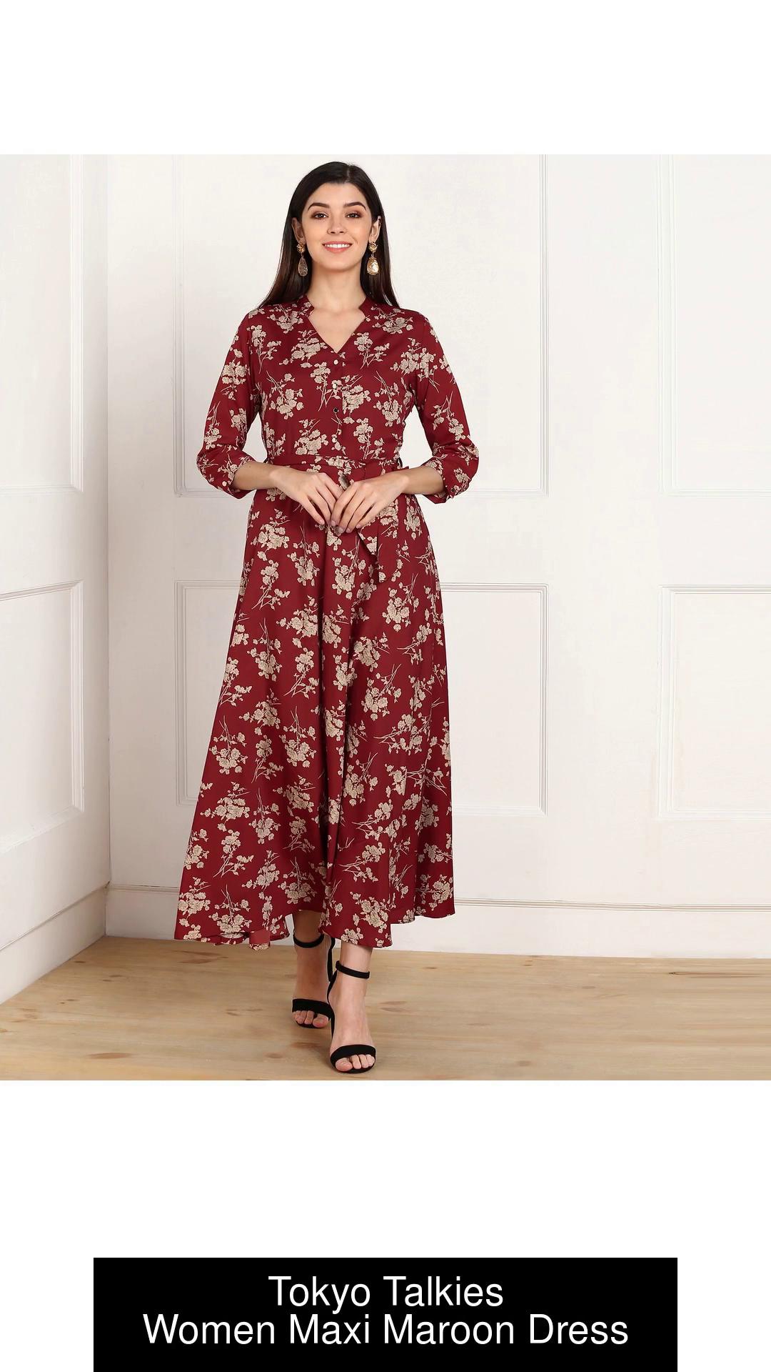 HERE&NOW Women Maroon Printed Maxi Dress