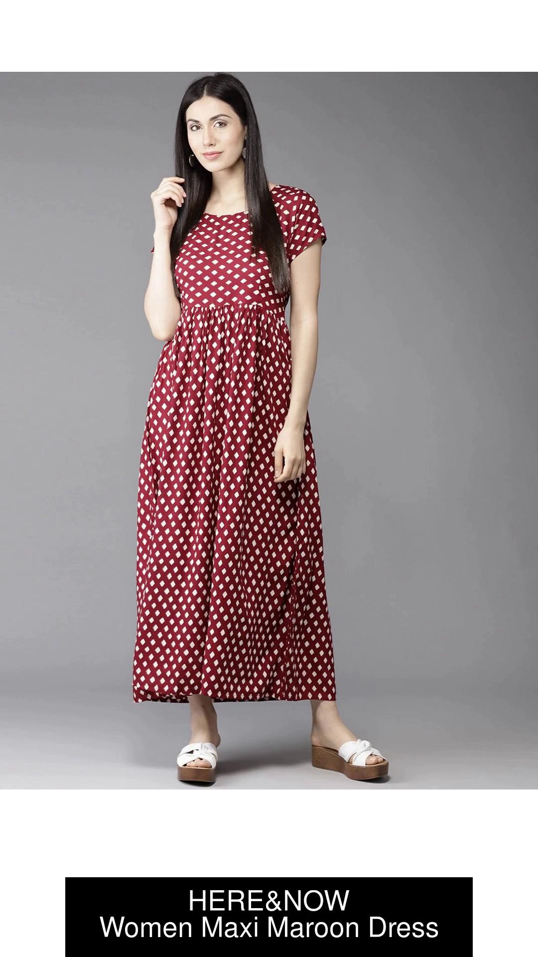 HERE&NOW Women Maroon Printed Maxi Dress