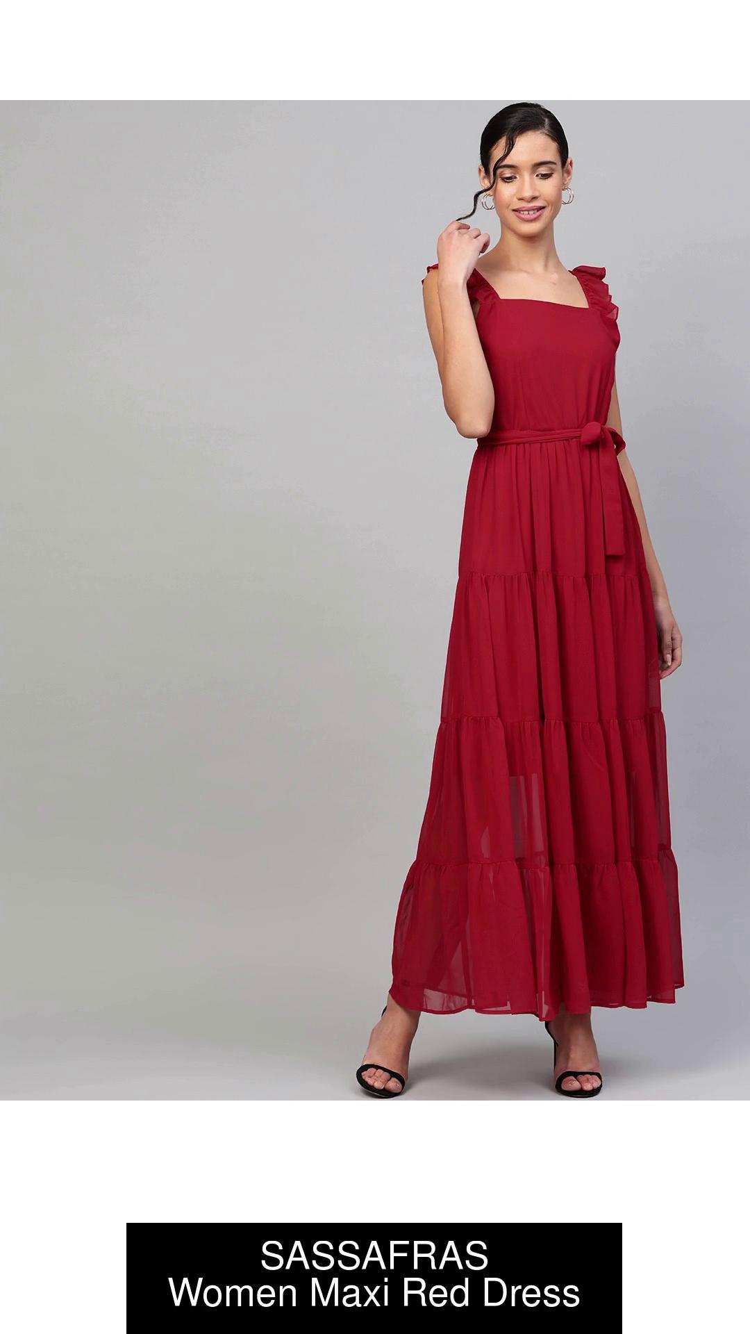 SASSAFRAS Women Maxi Red Dress - Buy SASSAFRAS Women Maxi Red Dress Online  at Best Prices in India