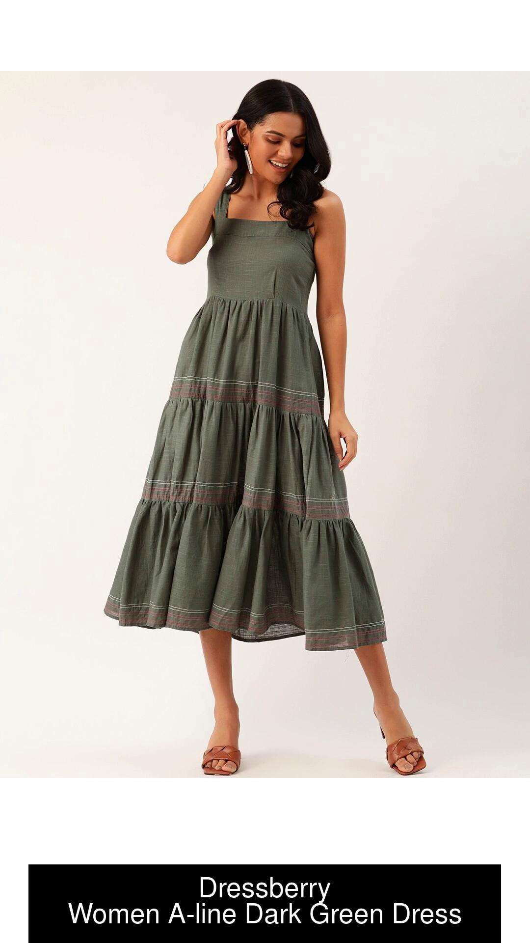 Dressberry Women A-line Dark Green Dress - Buy Dressberry Women A-line Dark  Green Dress Online at Best Prices in India