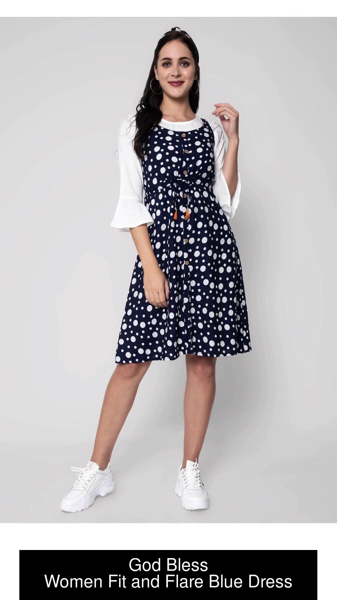 God Bless Women Fit and Flare Blue Dress - Buy God Bless Women Fit and Flare  Blue Dress Online at Best Prices in India