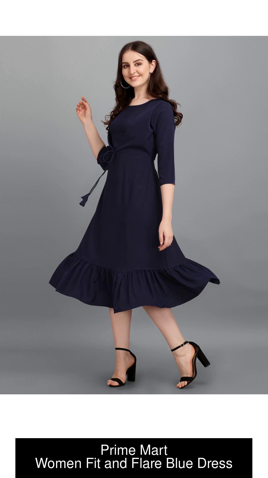 Prime Mart Women Fit and Flare Blue Dress - Buy Prime Mart Women Fit and Flare  Blue Dress Online at Best Prices in India