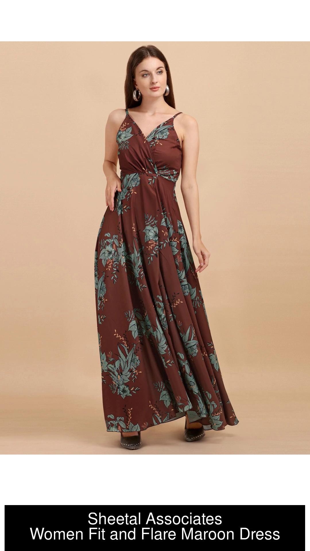 Sheetal Associates Women Fit and Flare Maroon Dress - Buy Sheetal