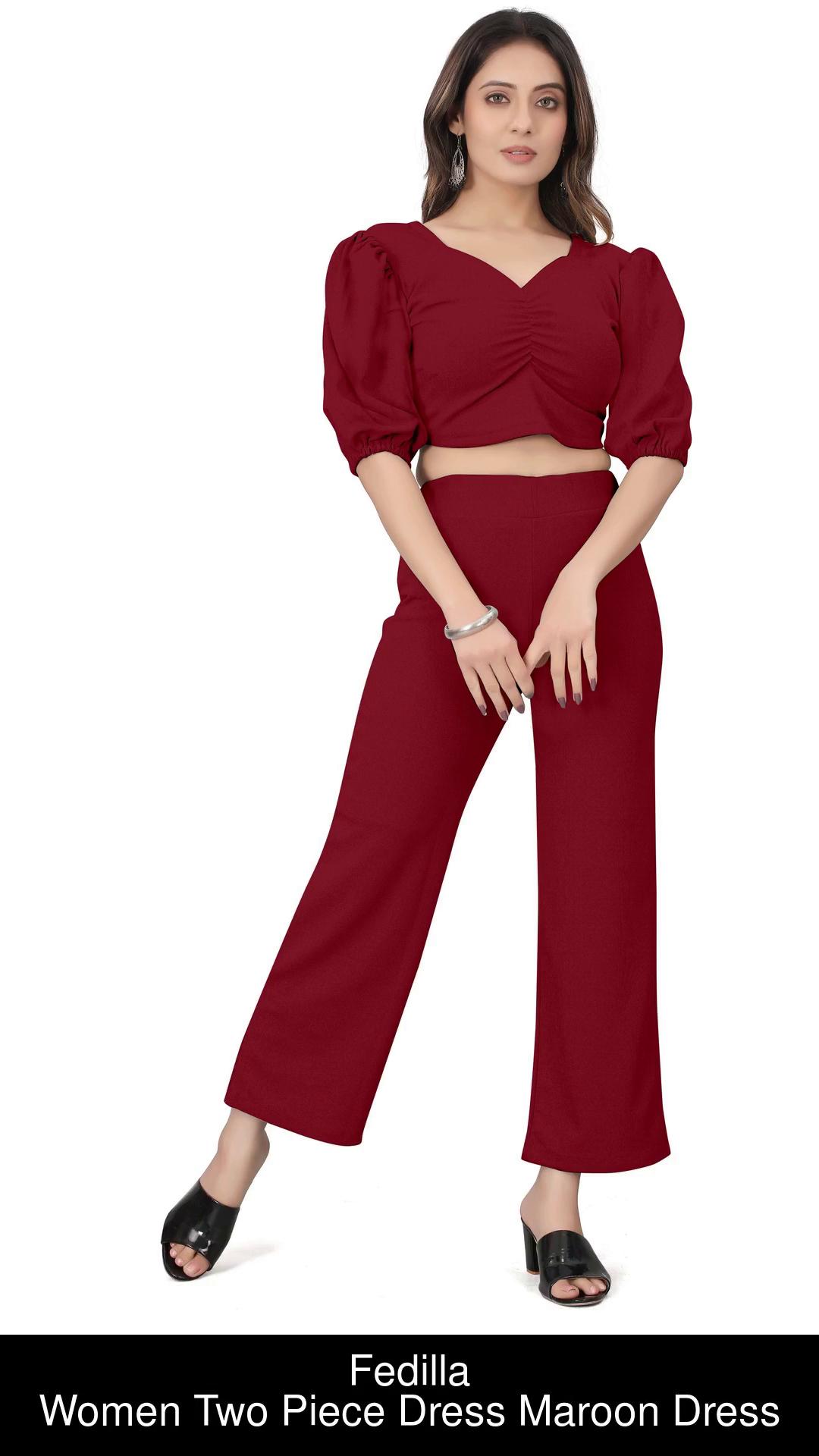 Fedilla Women Two Piece Dress Maroon Dress - Buy Fedilla Women Two Piece  Dress Maroon Dress Online at Best Prices in India