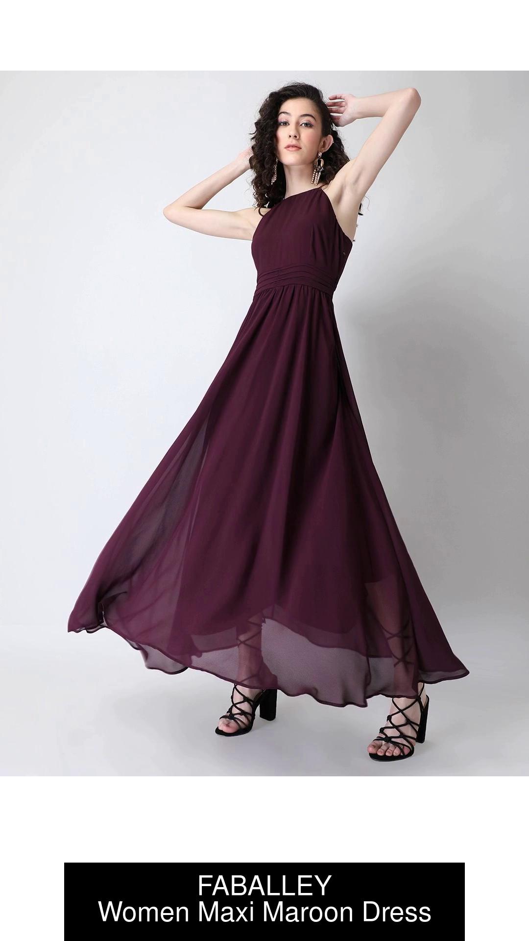 Buy FABALLEY Women Maxi Maroon Dress Online at Best Prices in India