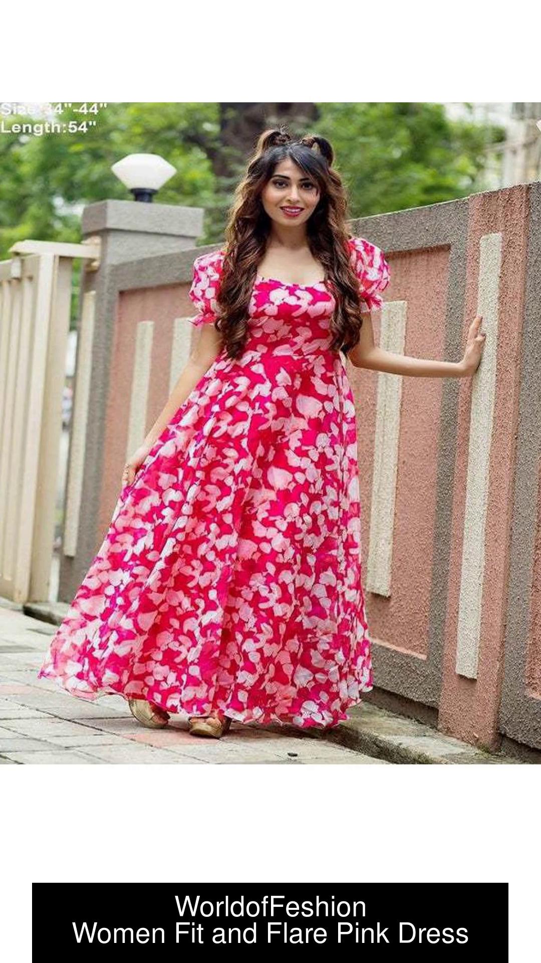 RoyalFul Women Fit and Flare Yellow, Pink Dress - Buy RoyalFul Women Fit  and Flare Yellow, Pink Dress Online at Best Prices in India
