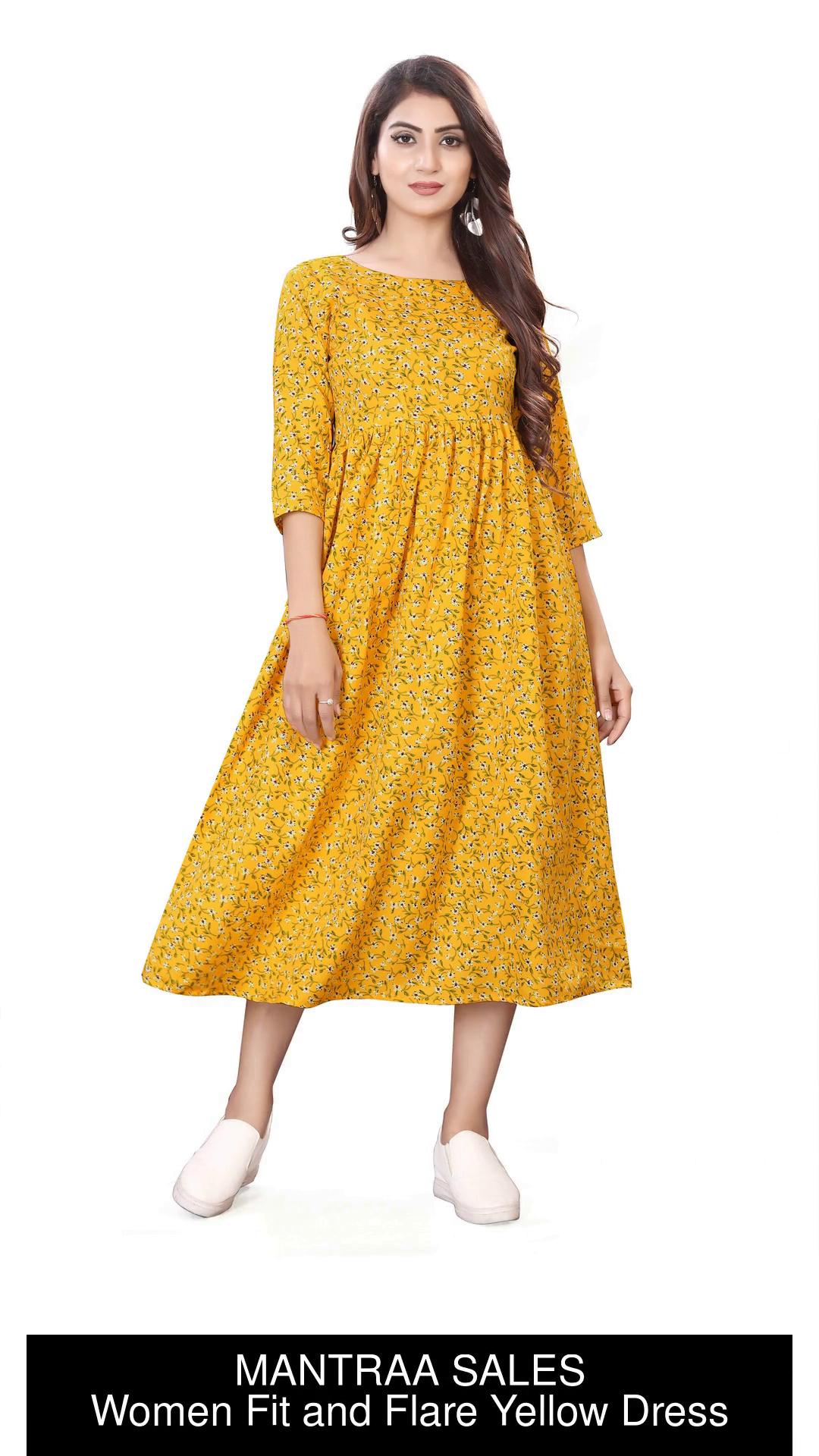 Buy DressBerry Women Black & Mustard Yellow Self-Design Fit and Flare Dress  on Myntra