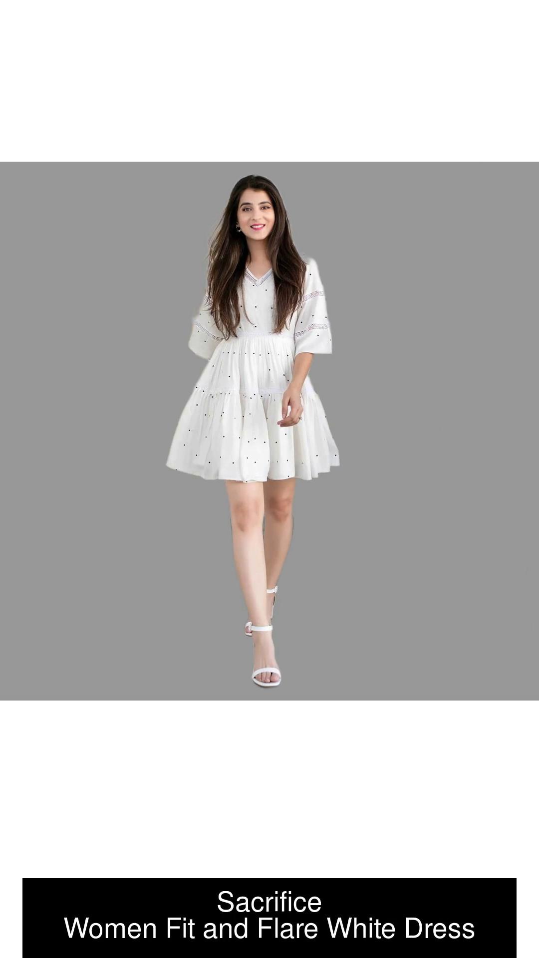Omsharda Women Fit and Flare White Dress - Buy Omsharda Women Fit and Flare  White Dress Online at Best Prices in India