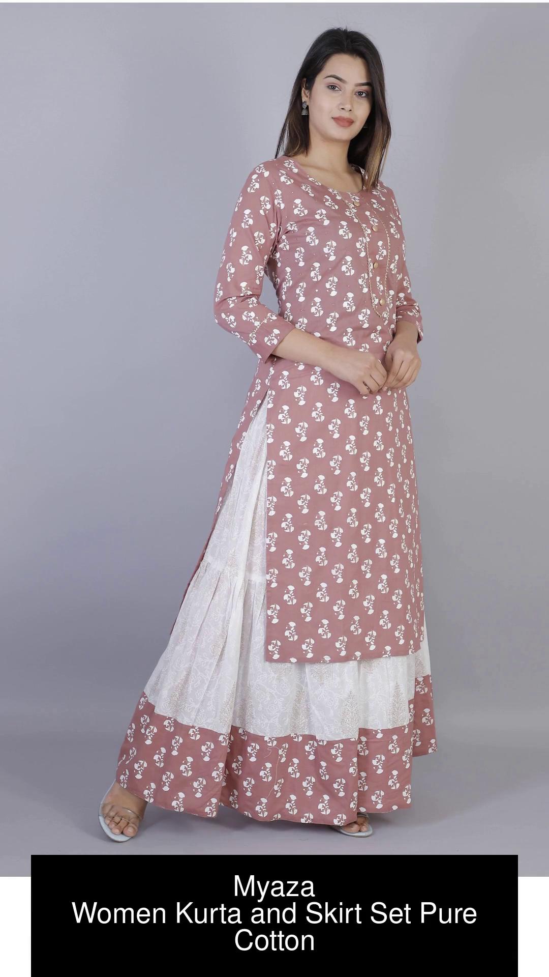 Aitbaar Pista Rayon Embroidered Kurti with Dupatta and Skirt Set  Bhadar