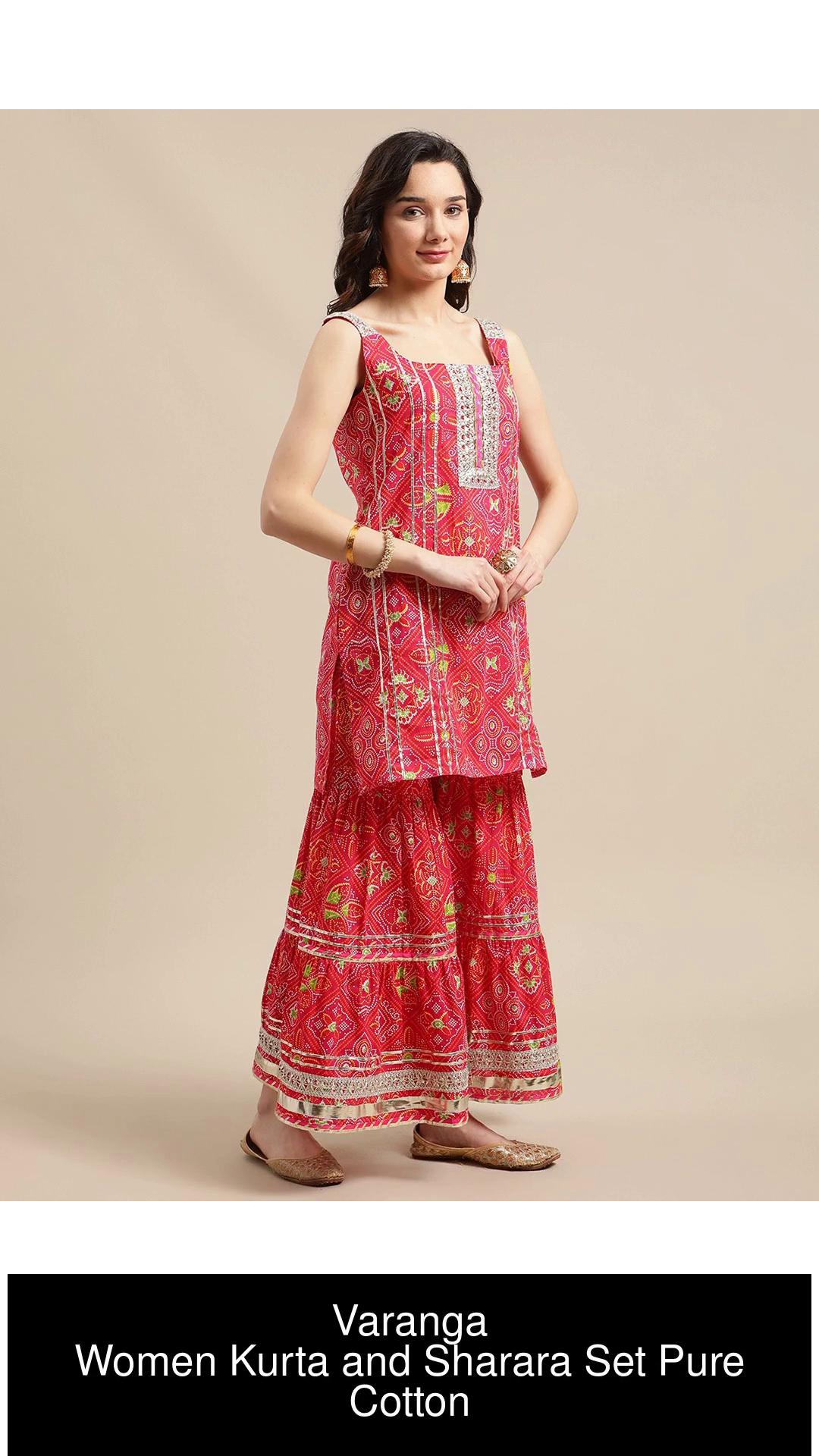 Buy Inddus Women Pink Georgette Embroidered Kurti With Sharara  Dupatta   Kurta Sets for Women 11611262  Myntra