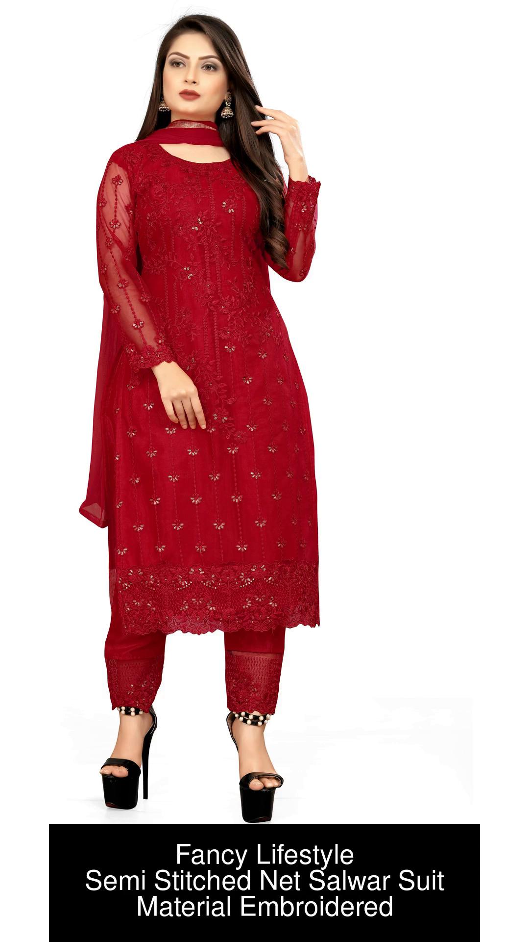 Fancy Lifestyle Net Lace Embroidered Salwar Suit Material Price in