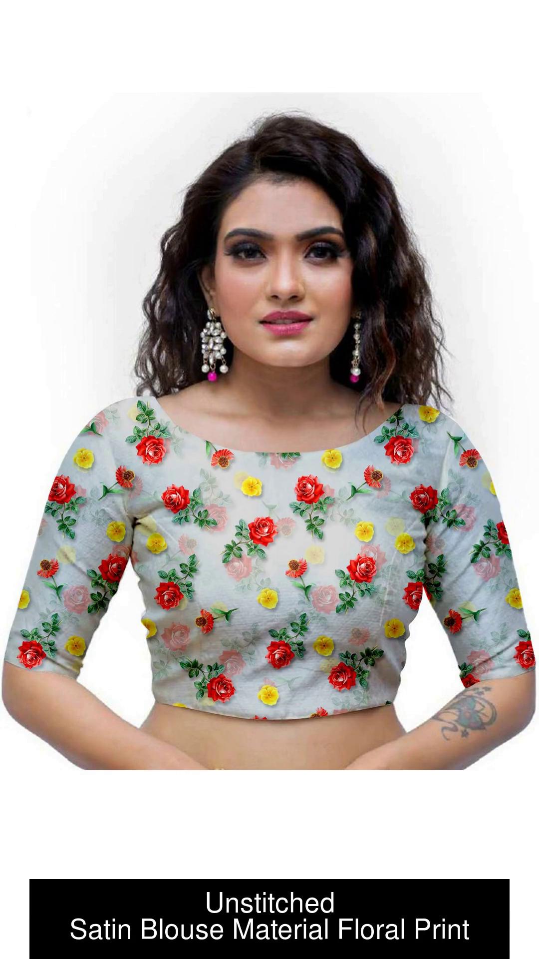 PRAVARSH Satin Floral Print Blouse Material Price in India - Buy