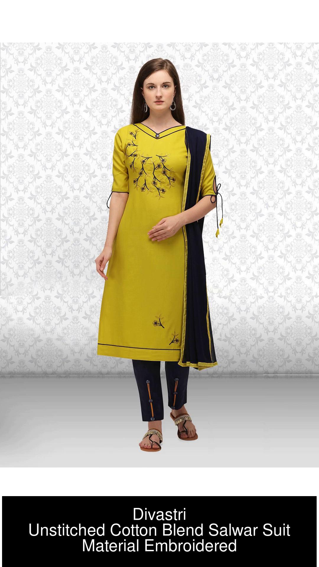 Divastri Cotton Blend Embroidered Kurta & Churidar Material Price