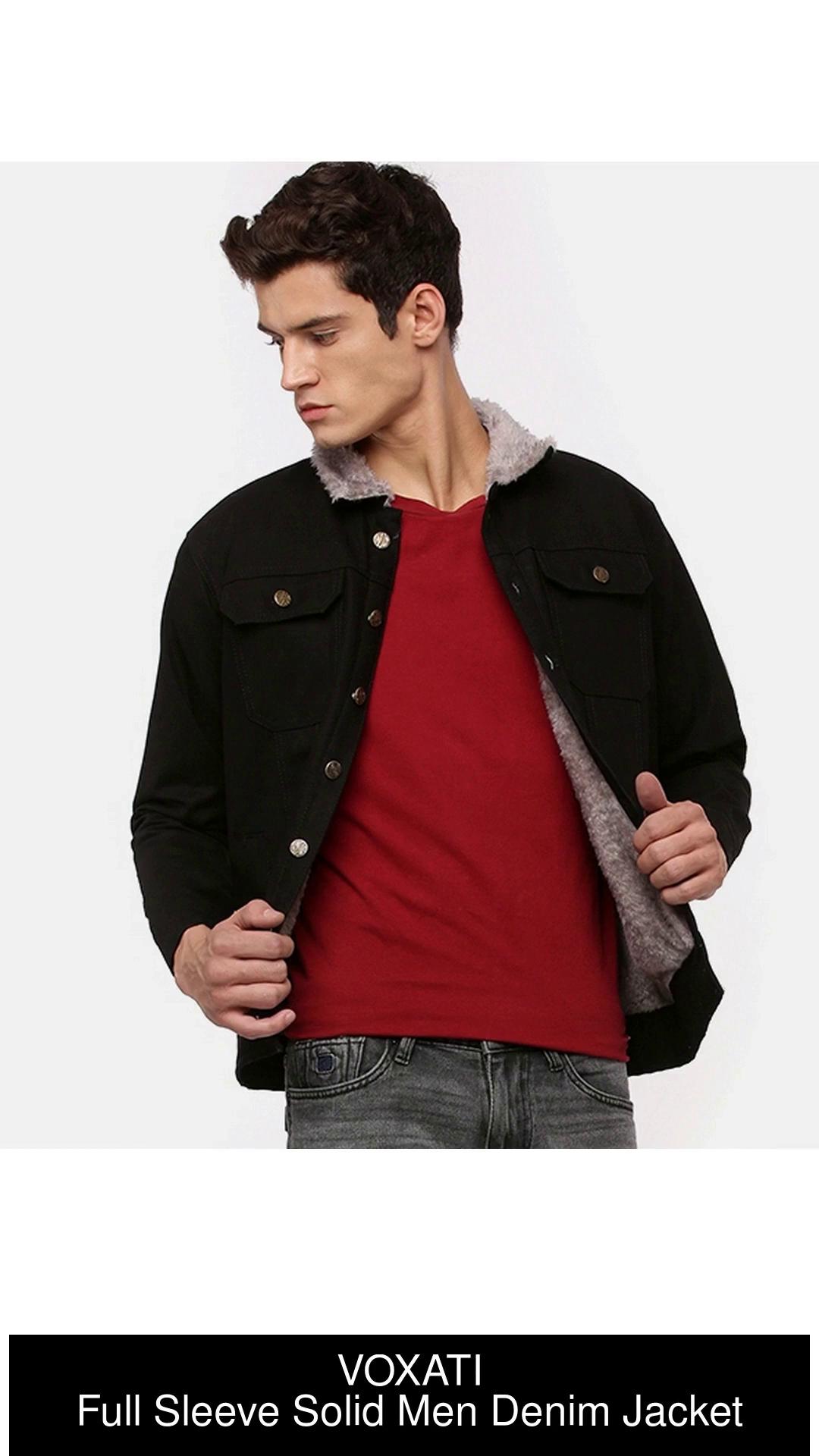 Skenjel Men Red Solid Denim Jacket