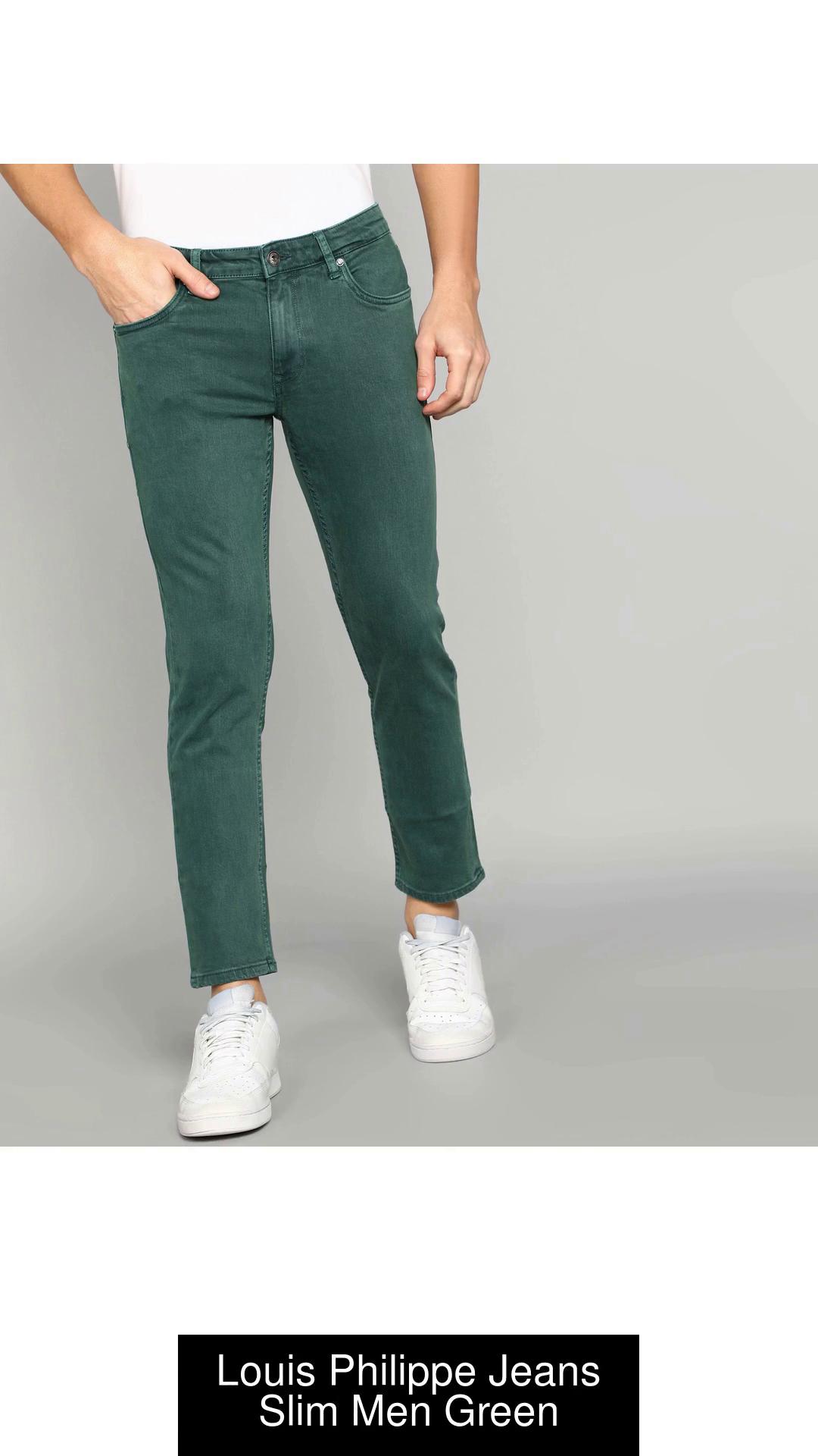 Louis Philippe Jeans Men Green Brand Logo Printed Slim Fit Pure