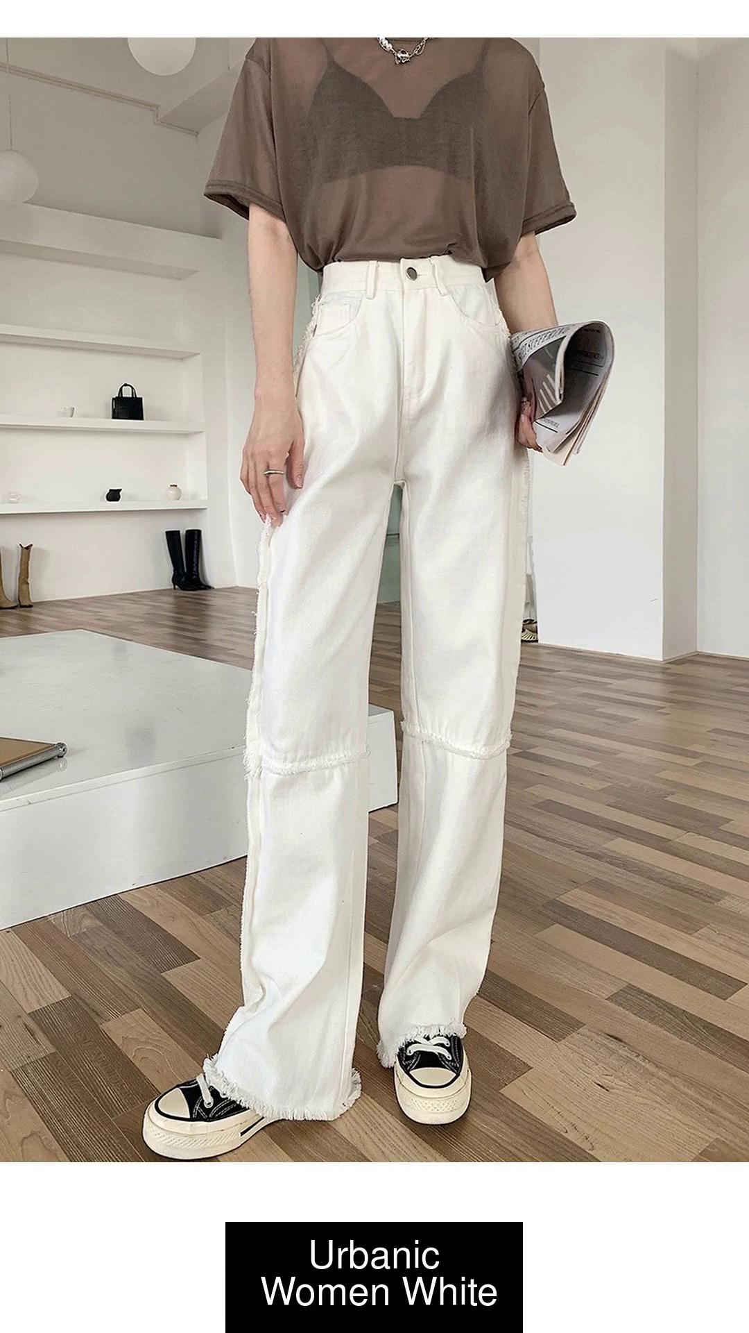 Buy Women High Rise Baggy Fit Distressed Off White Jeans  Global Republic