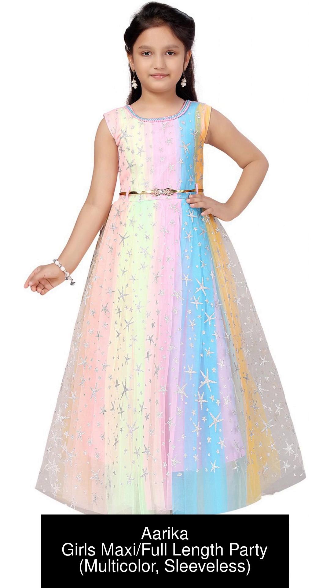 Multicolor plain net kidsgirlgowns  Aarika  3702083