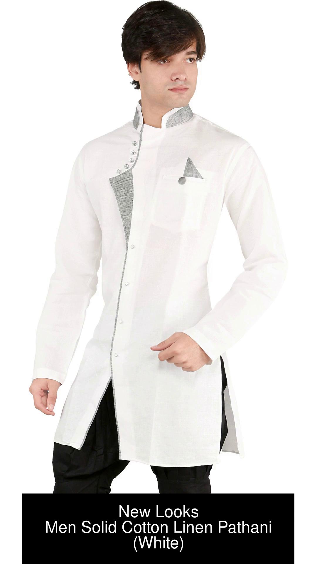 New Looks Men Solid Pathani Kurta Buy White New Looks Men Solid