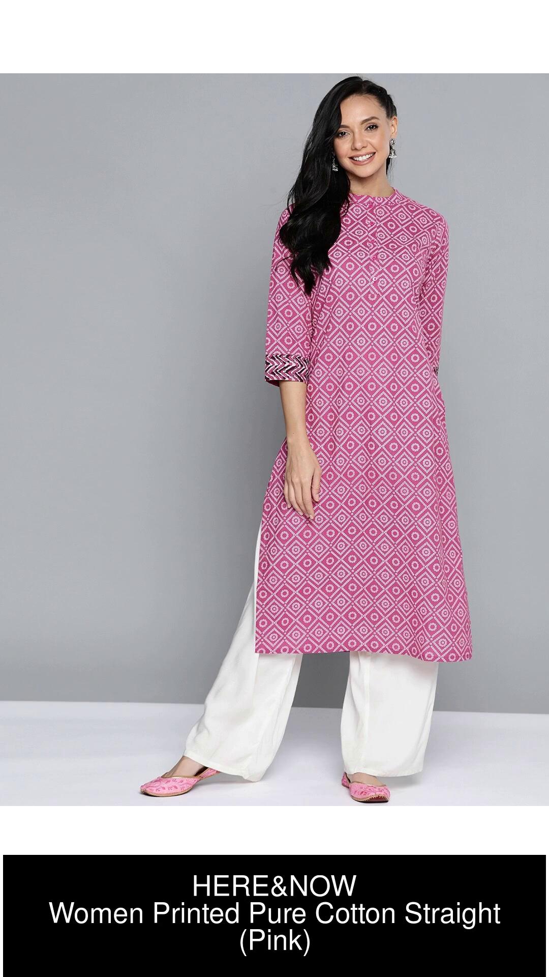 Buy HERE&NOW Women Off White & Pink Ethnic Motifs Print Pure