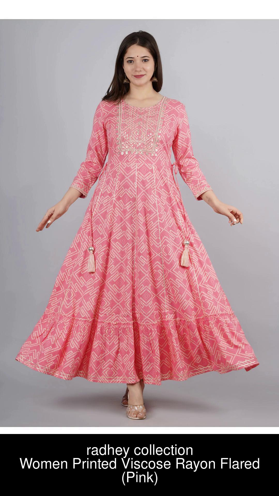 Chahit Women's Rayon Calf Length Kurta (XX-Large, Pink) : : Fashion