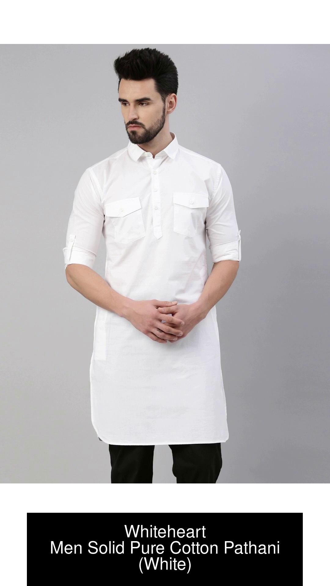 Whiteheart Men Solid Pathani Kurta Buy Whiteheart Men Solid