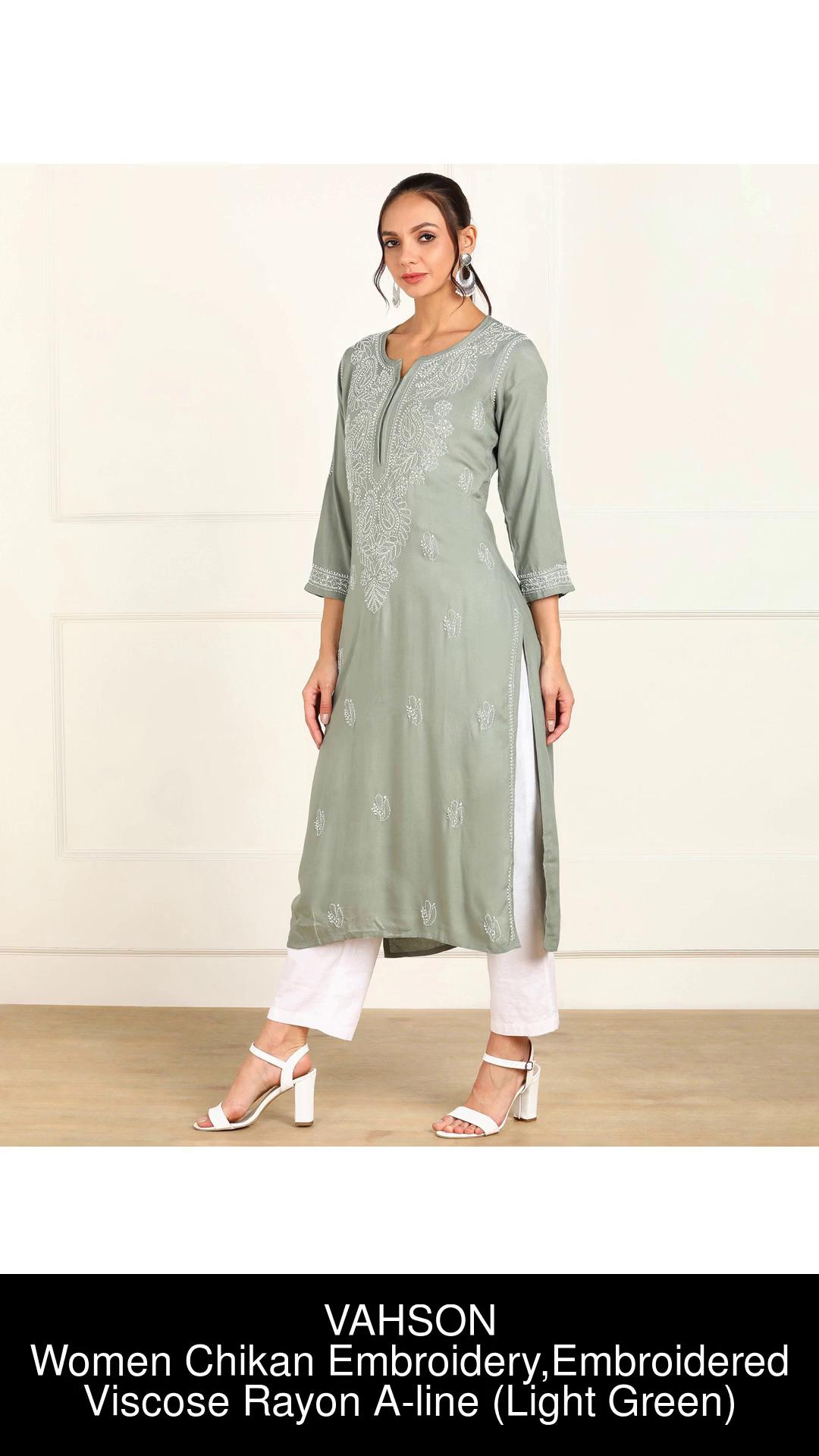 VAHSON Women Chikan Embroidery, Embroidered A-line Kurta - Buy VAHSON Women  Chikan Embroidery, Embroidered A-line Kurta Online at Best Prices in India