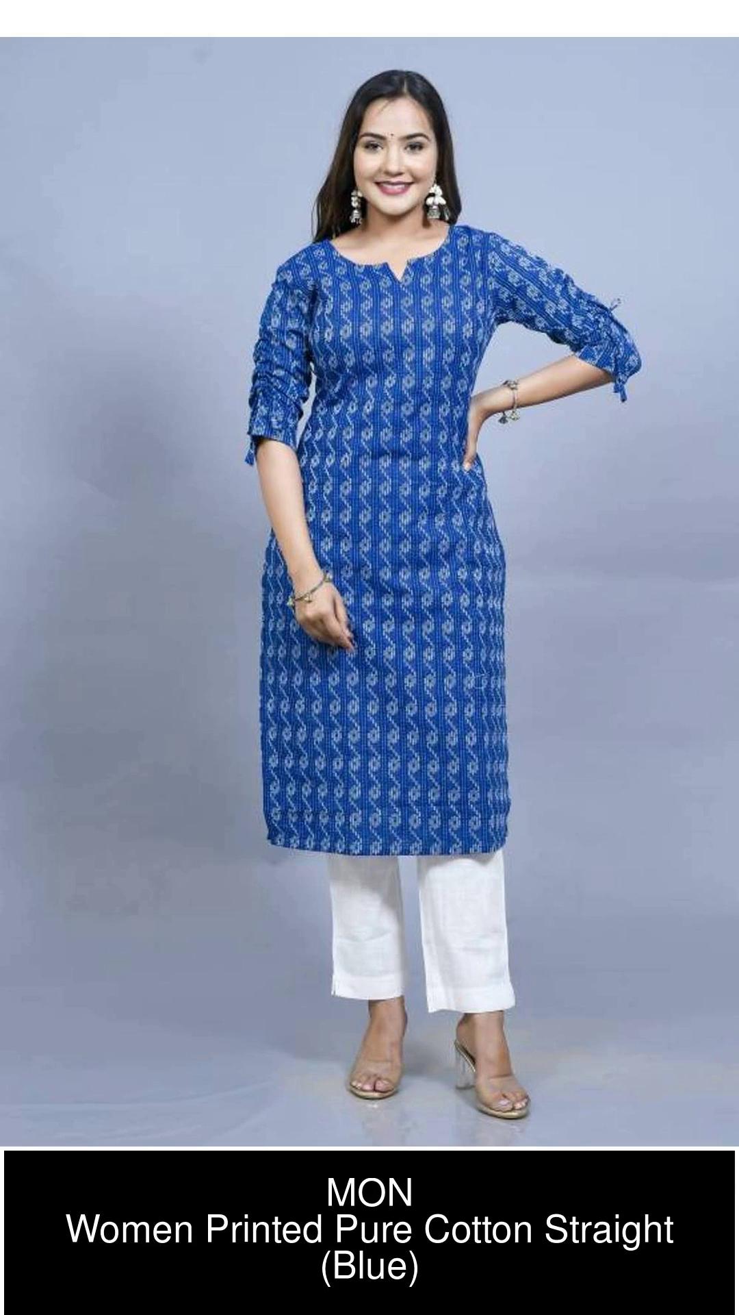 Blue cotton 2024 straight kurta