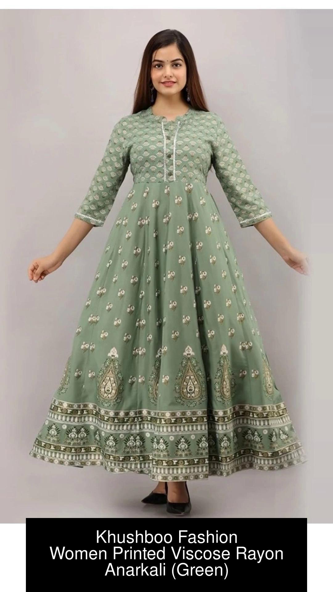 Women's Printed Rayon Anarkali Kurti