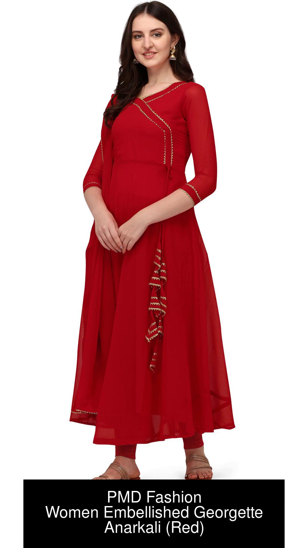 Buy PANIT Women Red Printed Pure Cotton Anarkali Pure Cotton Kurti - Kurtis  for Women 9841405 | Myntra