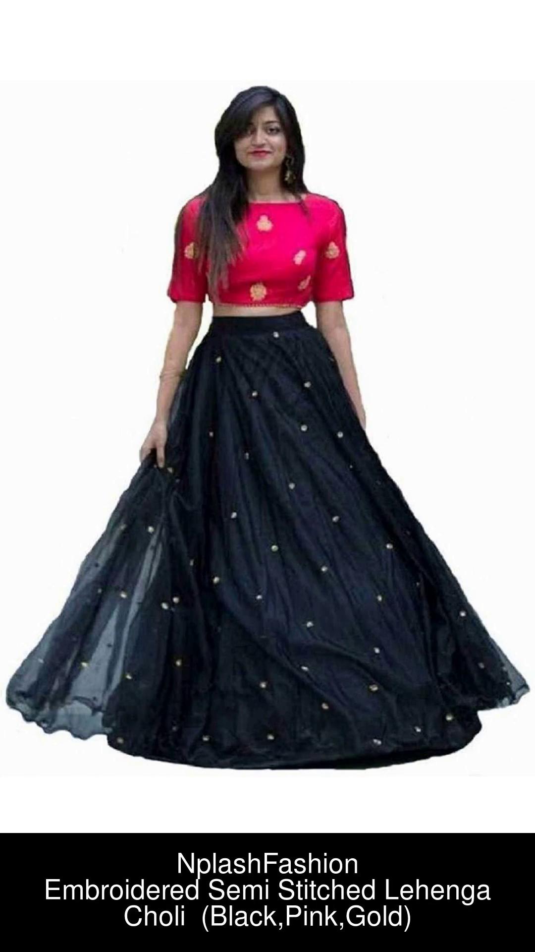 Pink Ethnic Semi-Stitched : Buy Pink Ethnic Black Floral Printed  Semi-Stitched Lehenga Choli with Rani Pink Dupatta (Set of 3) Online |  Nykaa Fashion