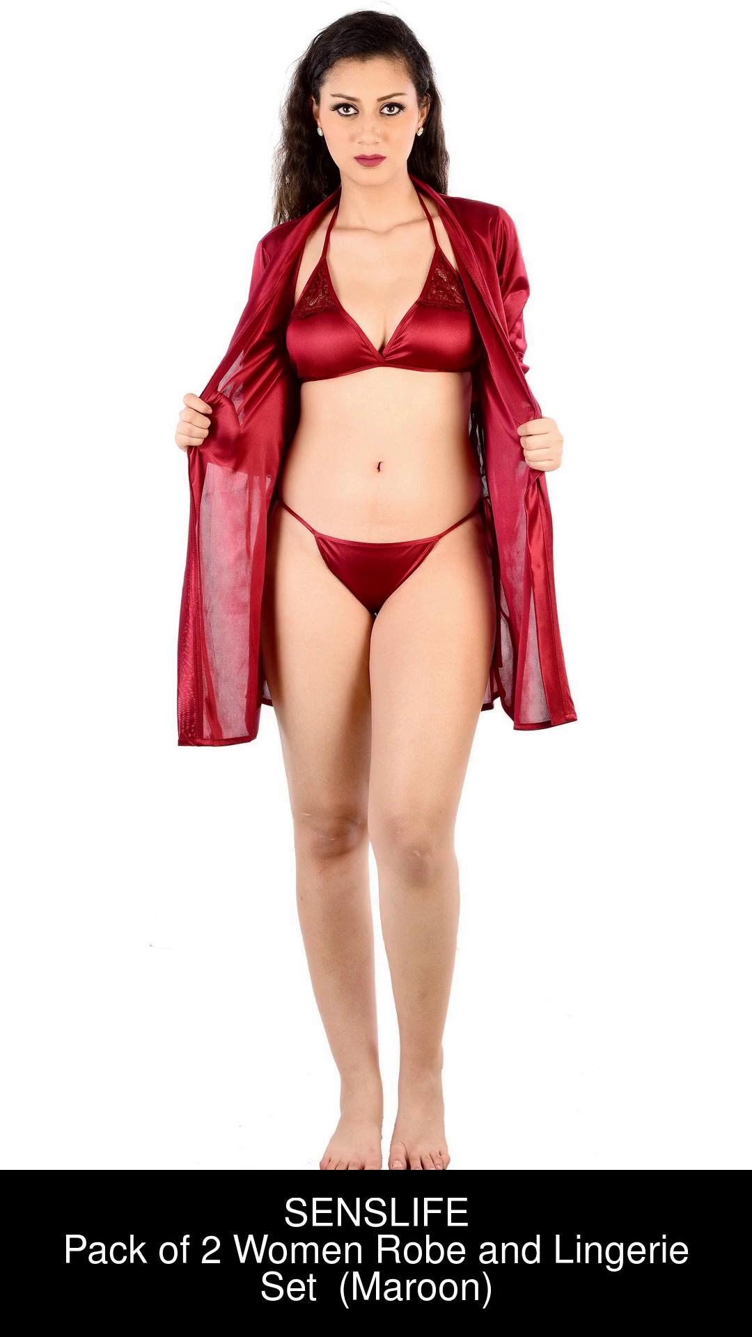 Buy online Tie Front Solid Robe With Bra & Panty Set from lingerie for  Women by You Forever for ₹250 at 79% off