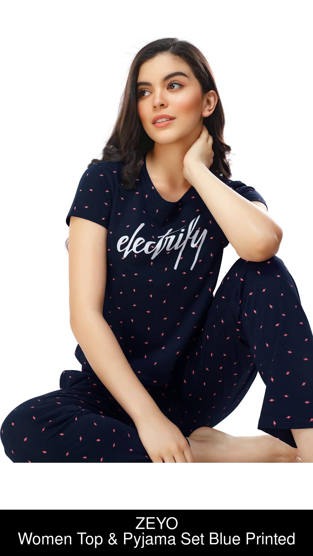 ZEYO Women Printed Blue Top Pyjama Set Price in India Buy ZEYO