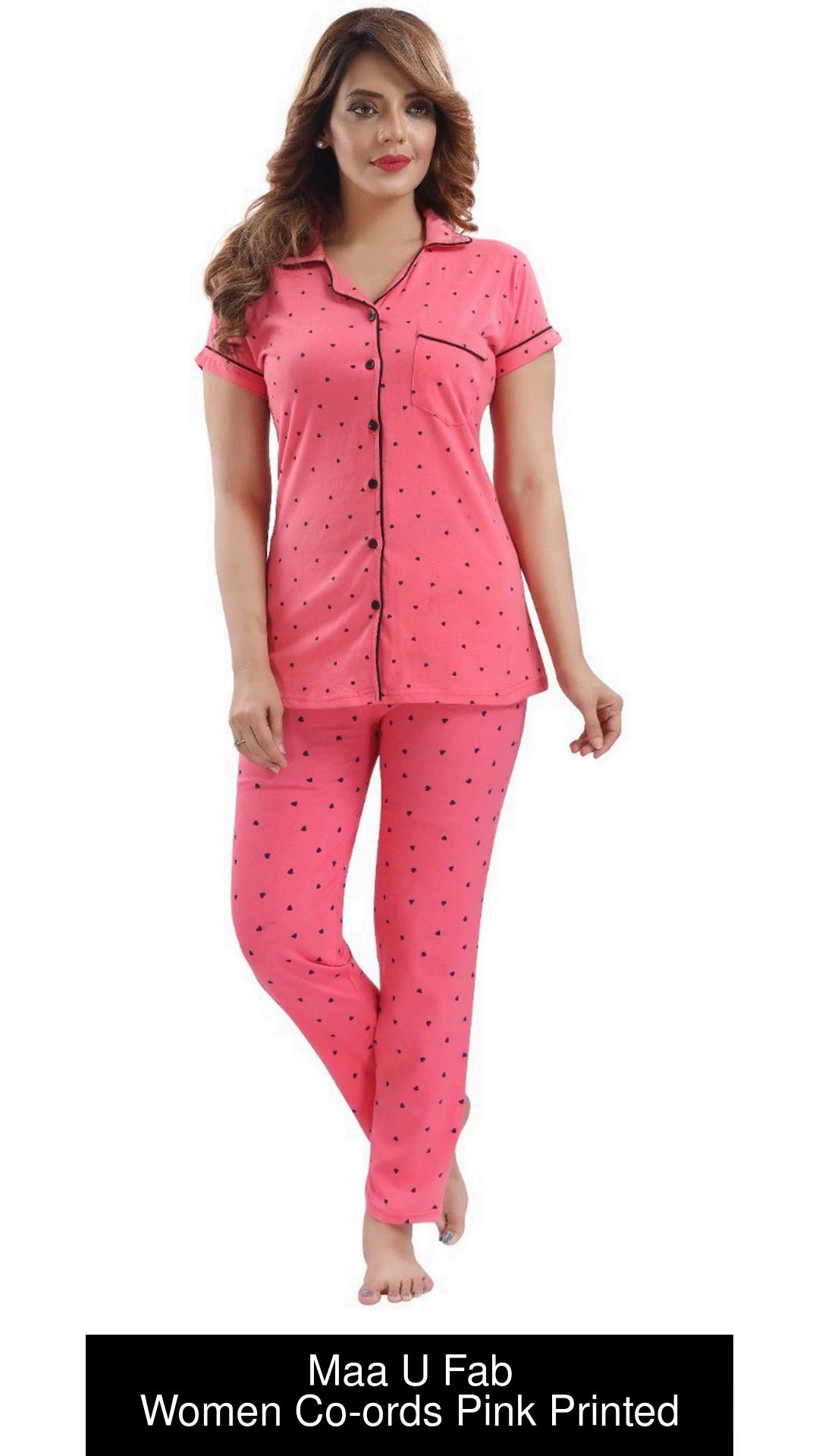 Maa U Fab Women Printed Pink Shirt & Pyjama set Price in India