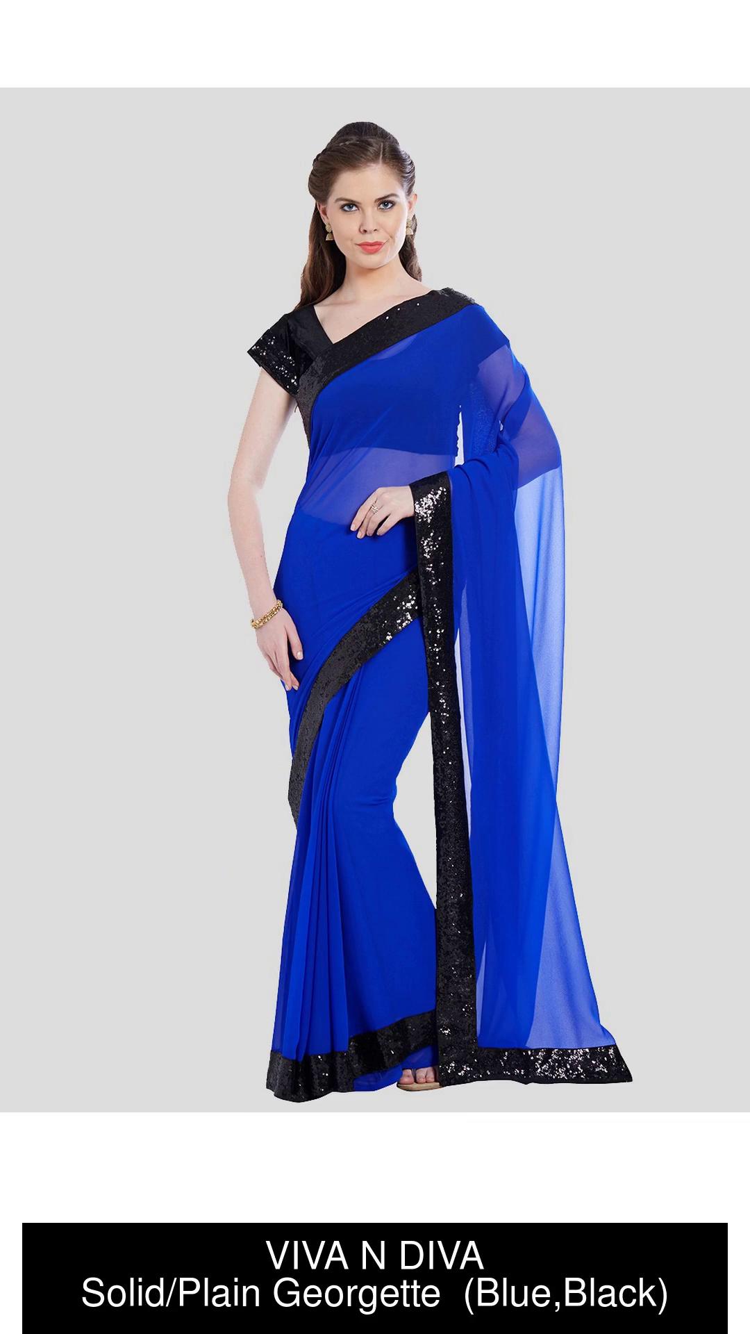 Buy VIVA N DIVA Solid/Plain Bollywood Georgette Blue, Black Sarees