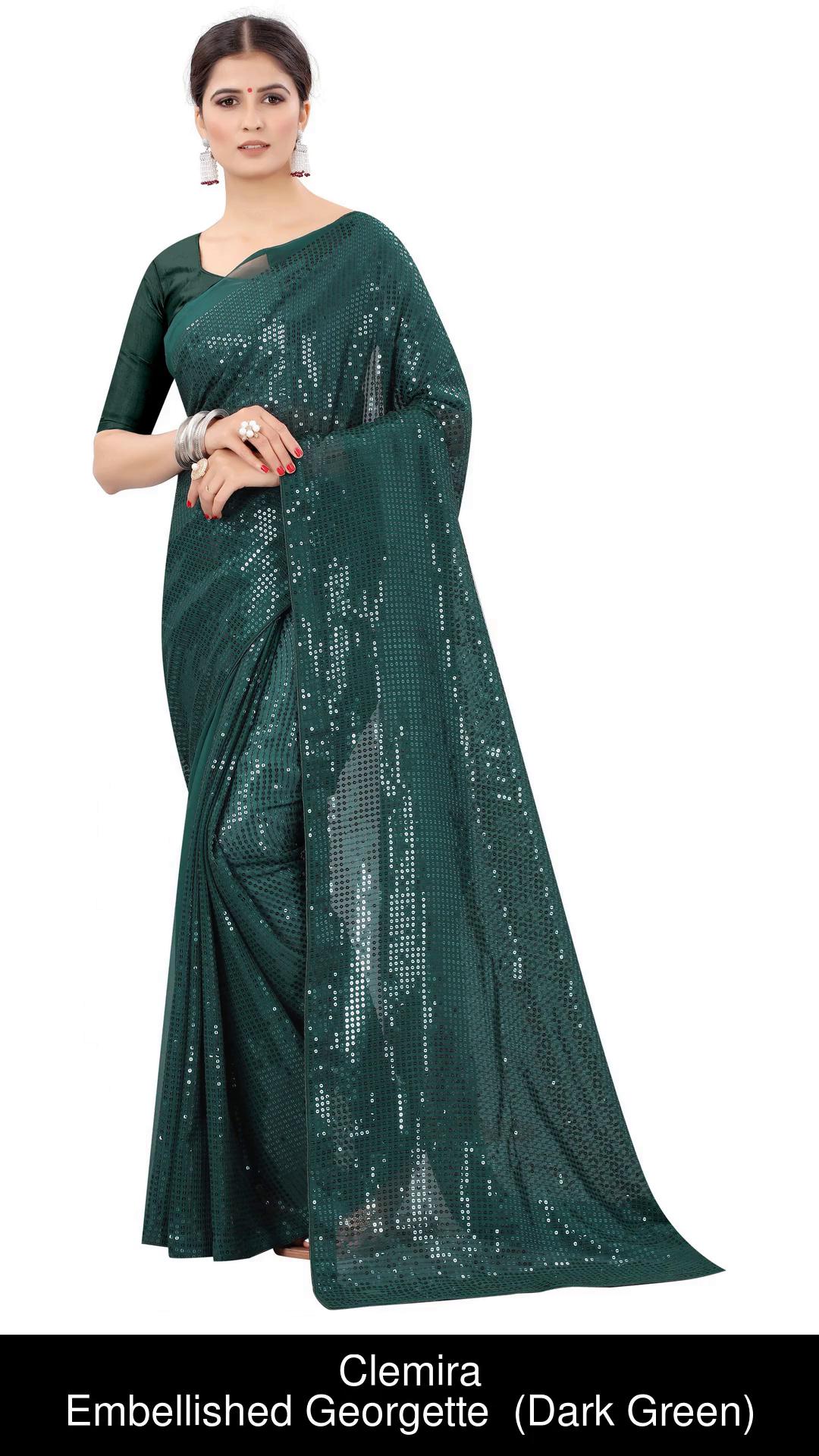 Koskii Embellished Sarees : Buy Koskii Bottle Green Stonework Georgette  Saree With Unstitched Blouse Online | Nykaa Fashion
