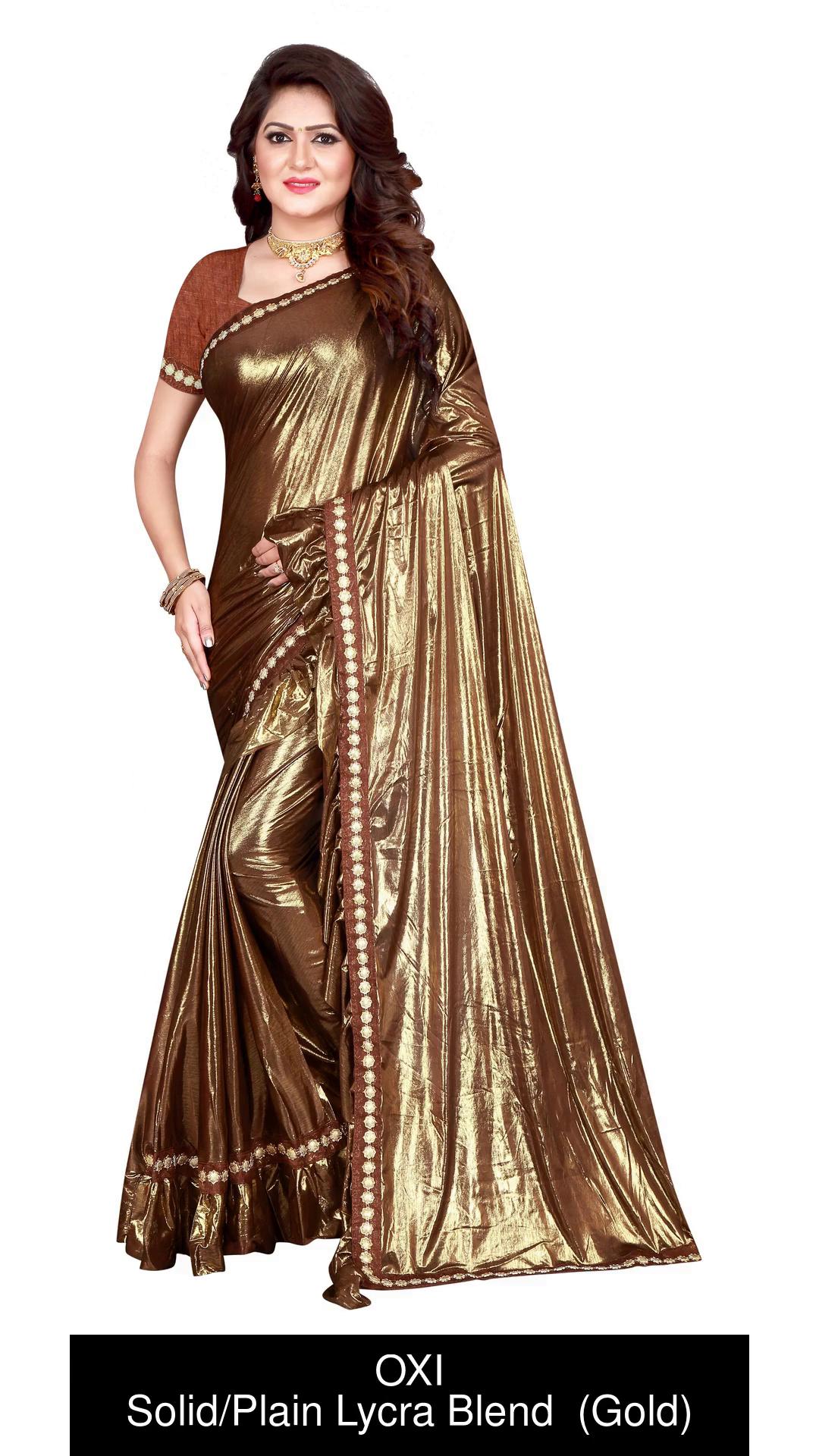 Buy OXI Solid/Plain Bollywood Lycra Blend Gold Sarees Online @ Best Price  In India