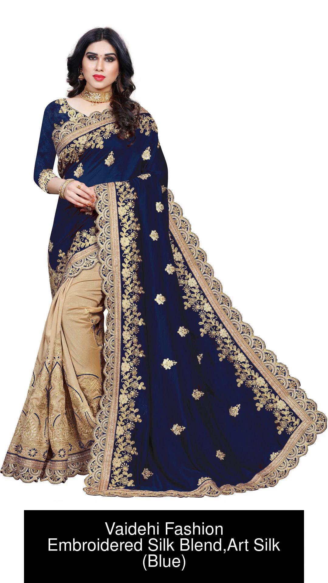 Navy blue saree outlet flipkart